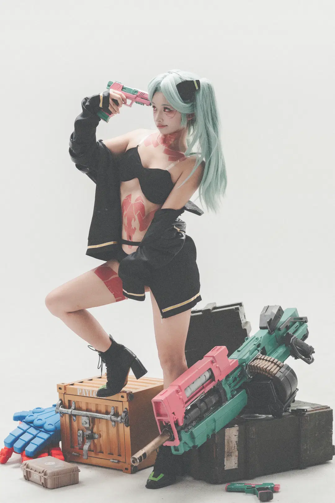 赛博朋克, 双马尾假发, 科幻风cosplay, 战术风写真, 瑞贝卡cos
