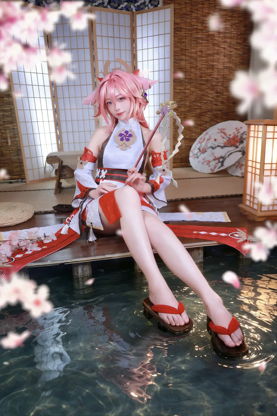 Genshin Impact, Japanese-style photography, Anime cosplay, Yae Miko cosplay, Pink fox ears