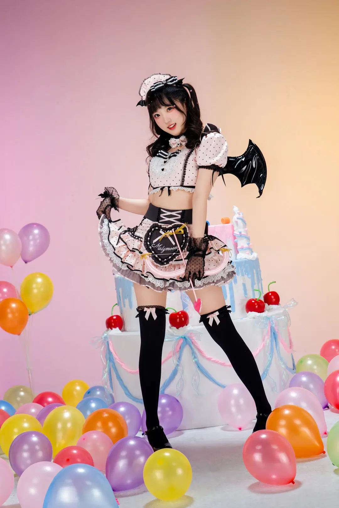 二次元撮影, 写真のポーズ, 小悪魔コスプレ, 黒タイツ コーデ, スウィートダークスタイル