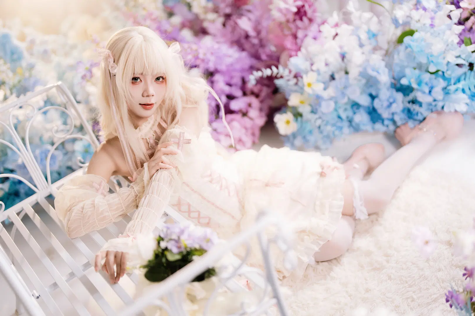 Flowers and Lolita: Church-Style White Stockings Atmospheric Aesthetic by 植物菌 - Image 16