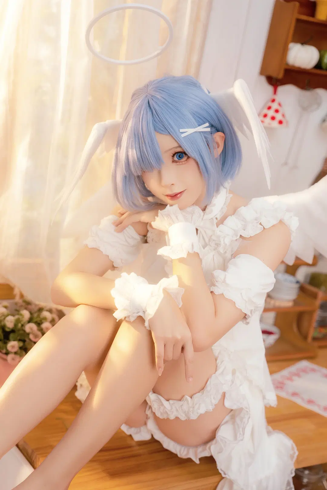 cosplay, 从零开始的异世界生活, 蕾姆cos, 白丝, 天使蕾姆