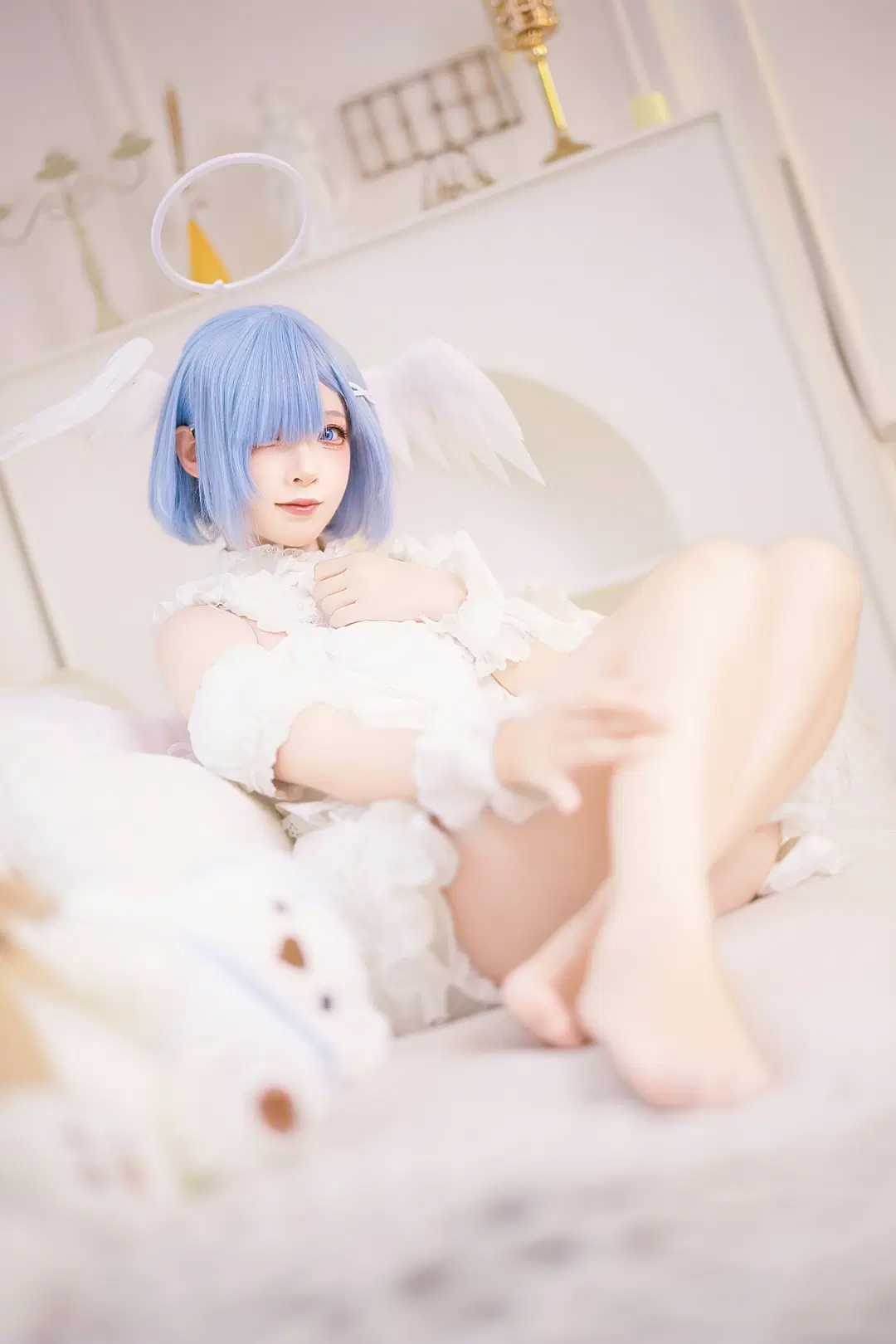从零开始的异世界生活, 二次元cosplay, 蕾姆cos, 白色洋装, 天使蕾姆