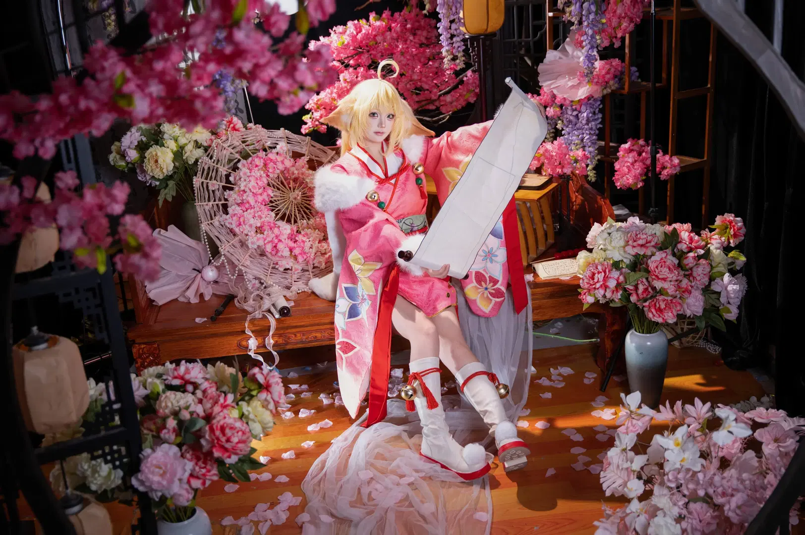 Pink kemonomimi Japanese-style cosplay: Atmospheric Vibe Maxed Out in Zhengzhou Studio Photography by 拾月影棚 - Image 5