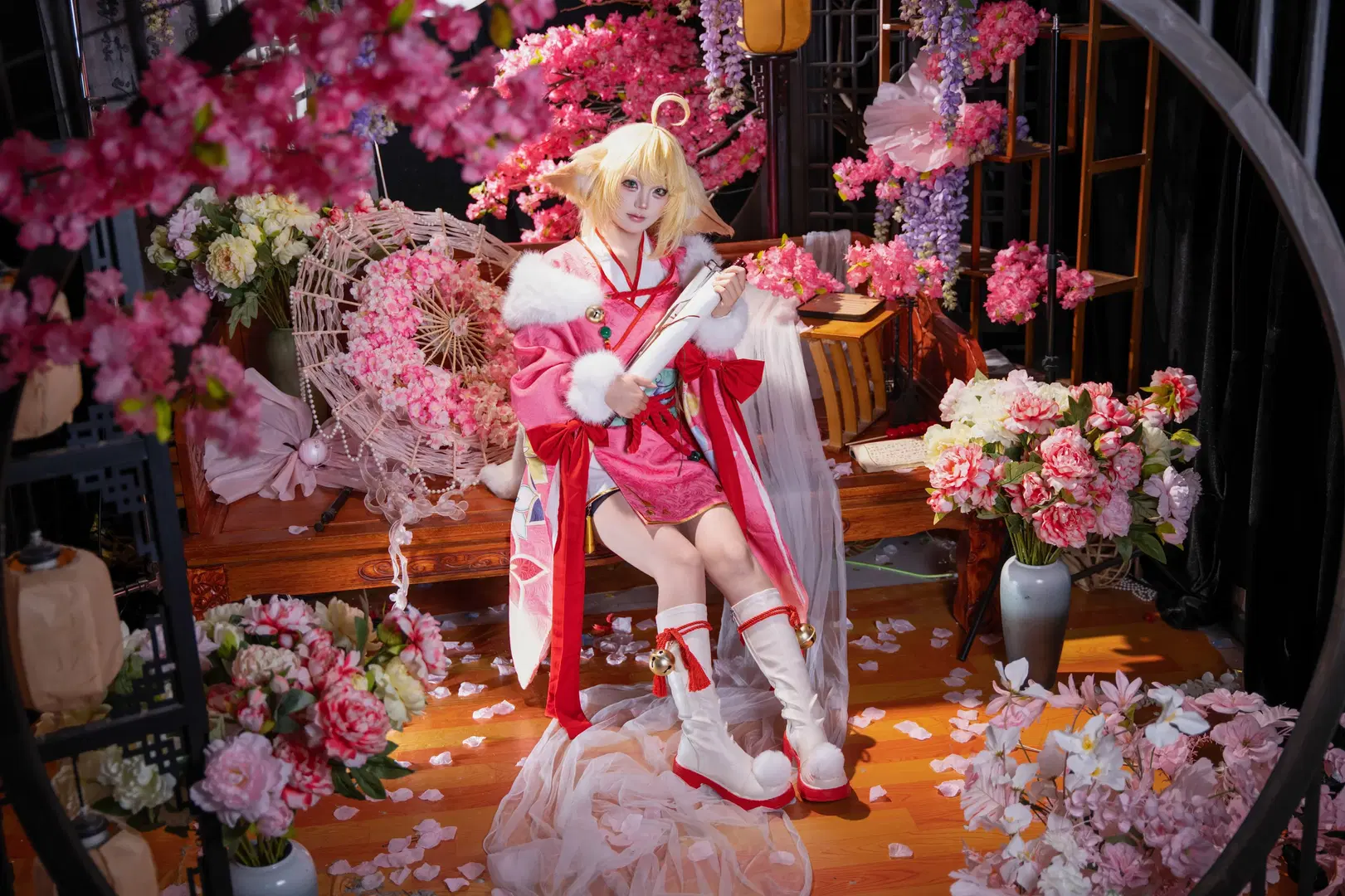 Pink kemonomimi Japanese-style cosplay: Atmospheric Vibe Maxed Out in Zhengzhou Studio Photography by 拾月影棚 - Image 6