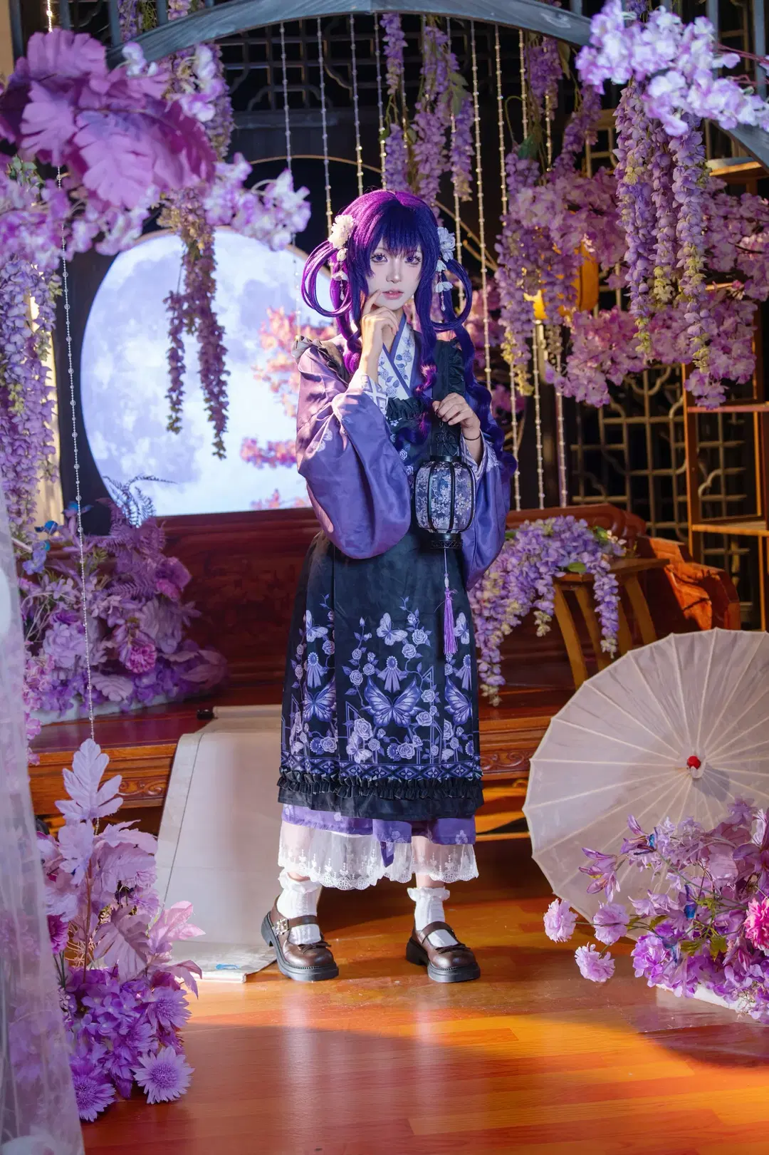 cosplay正片, 紫色假发, 和风洛丽塔, 紫藤花布景, 郑州约拍