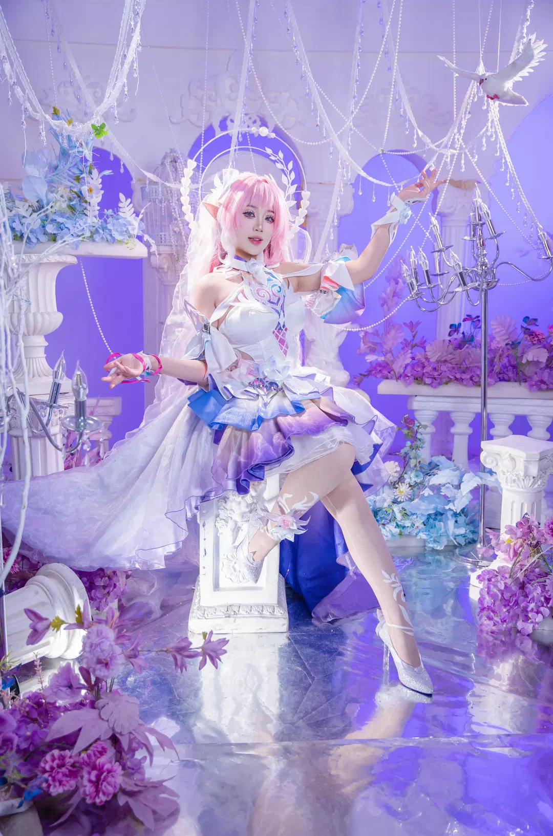 精灵cos, 粉发造型, 奇幻风cosplay, 丝袜, 郑州棚拍