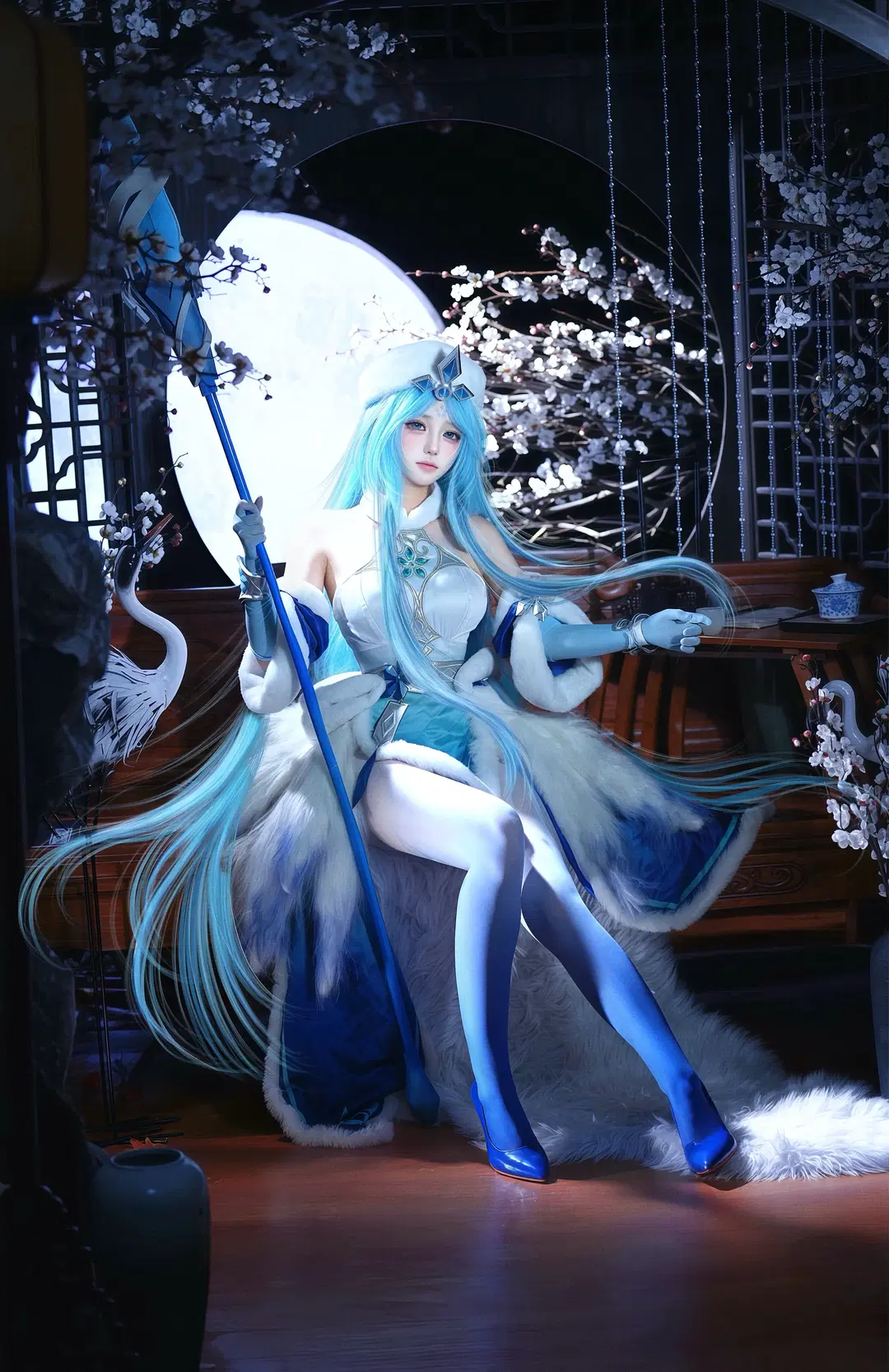 棚拍正片, 蓝发cos, 连裤袜, 郑州cosplay, 古风幻想