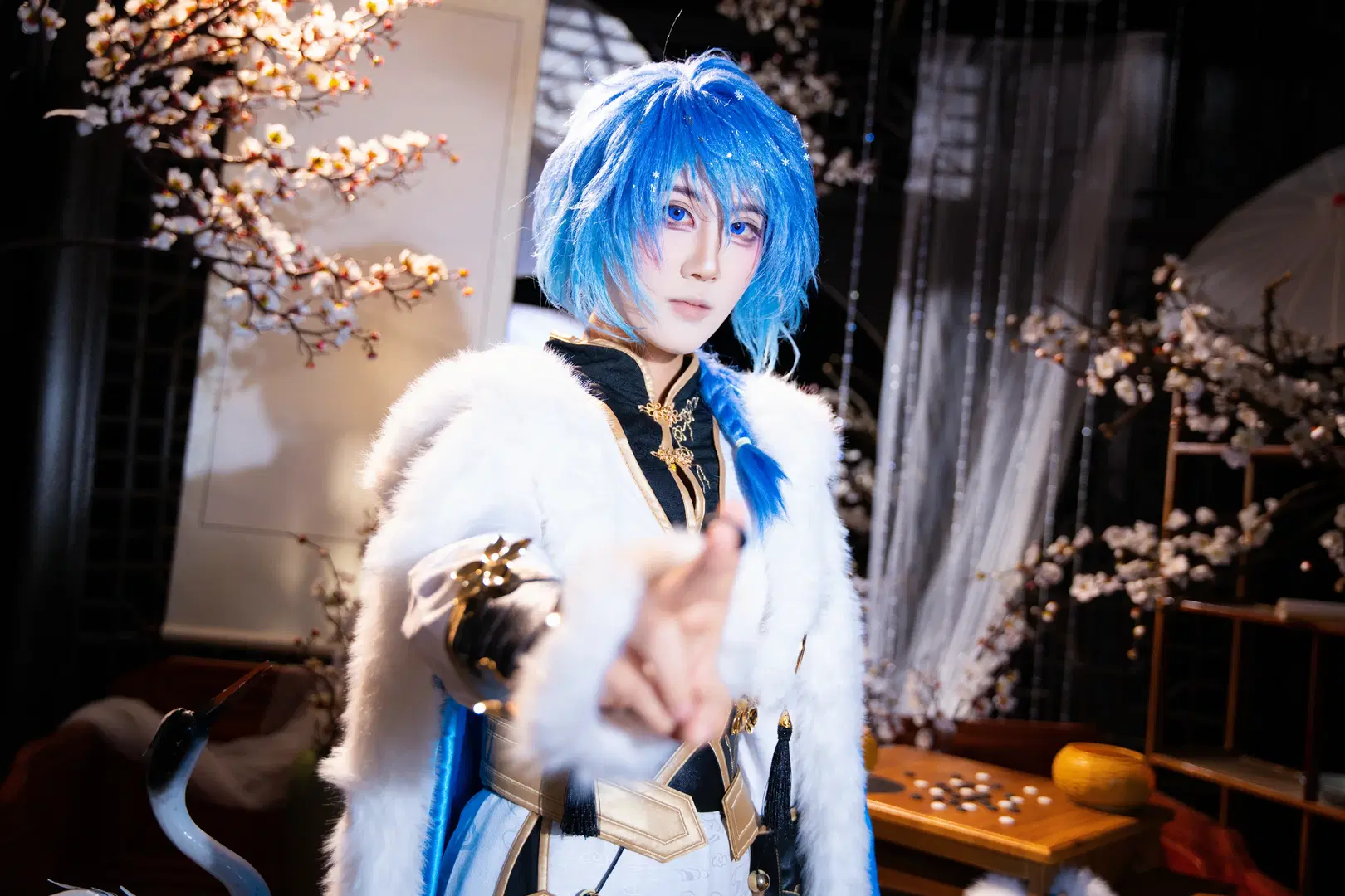 古风cosplay, 蓝发, 郑州正片, 毛领披风, 围棋