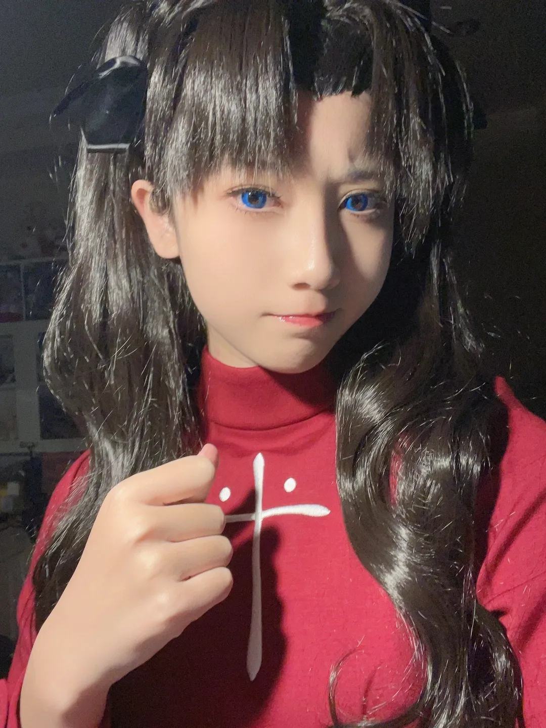 Fate, 二次元cos, 远坂凛cos, 蓝瞳, 红毛衣