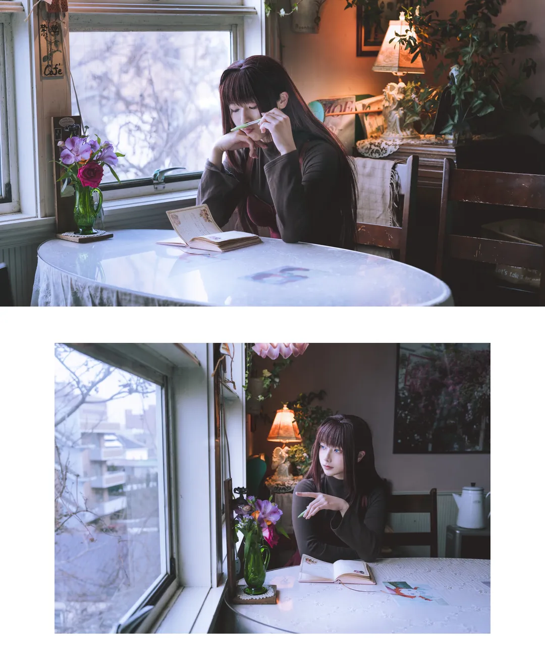 Black stockings, Aozaki Aoko cosplay, Witch on the Holy Night, Snow scene outdoor photoshoot, Red umbrella - Image 12