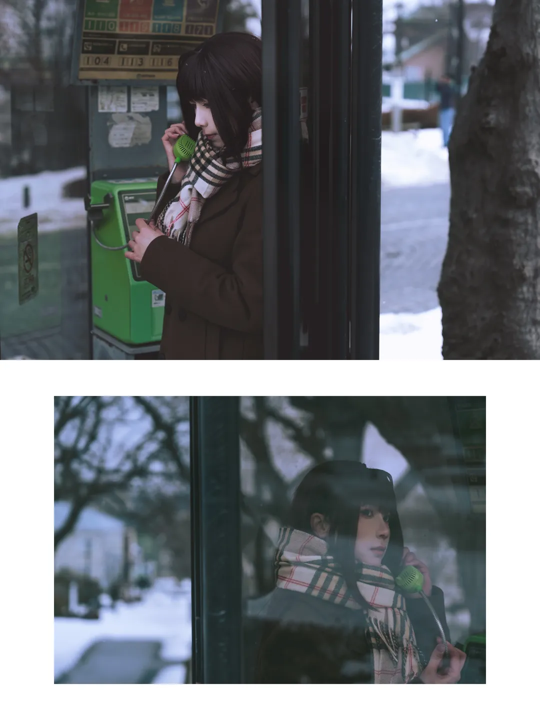 Black stockings, Aozaki Aoko cosplay, Witch on the Holy Night, Snow scene outdoor photoshoot, Red umbrella - Image 9