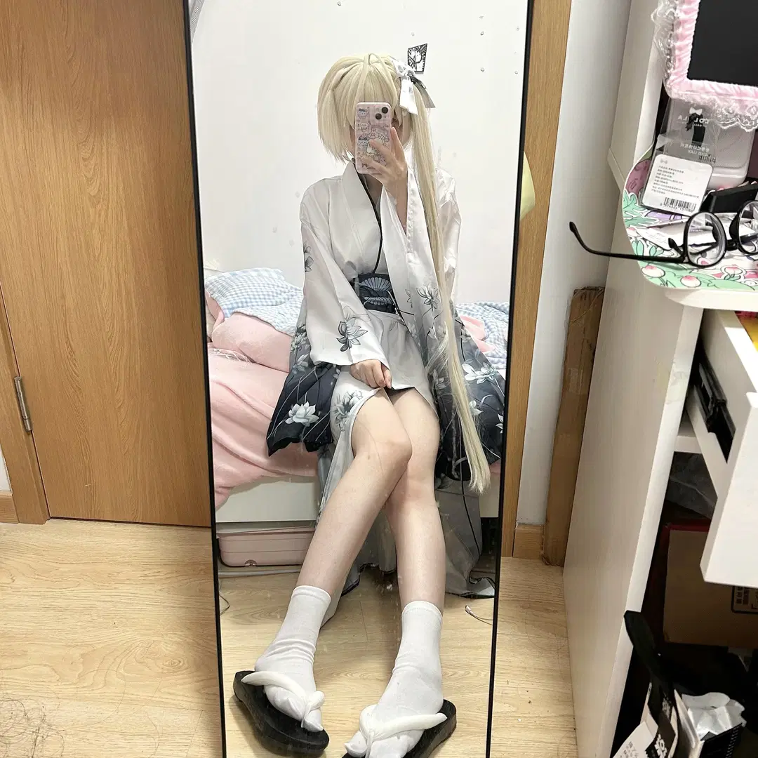 二次元, 鏡越し自撮り, 春日野穹 コスプレ, 着物, 足袋靴下