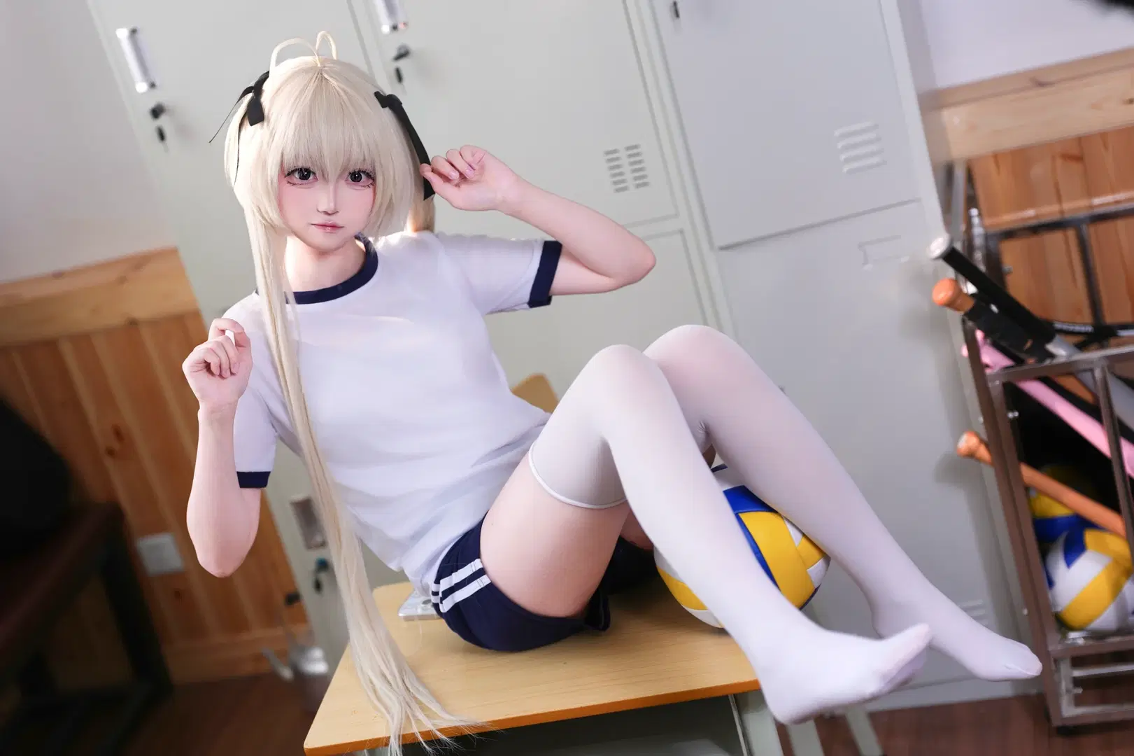 [Kasugano Sora cosplay] School Vibe with Gymnastics Uniform, White Stockings, and Twintails by 小兔乱撞 - Image 5