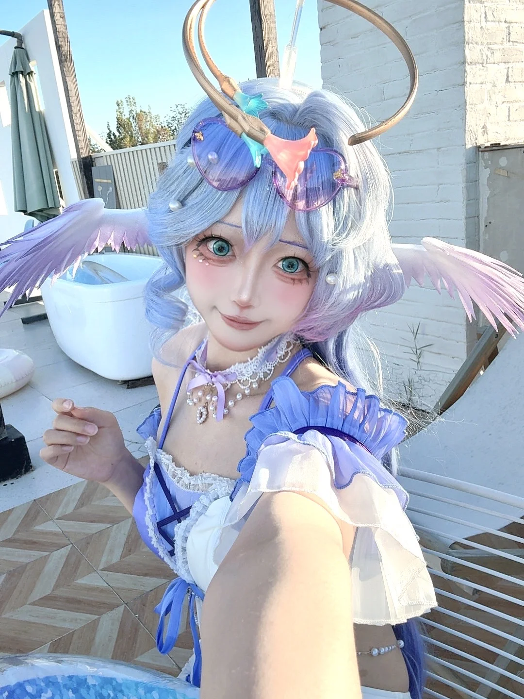 cosplay, 知更鸟cos, 三分妄想, 泳装小鸟, 露台拍摄 - 第1张