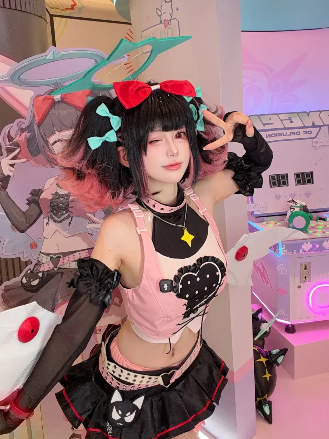 二次元少女, 妄想天使cos, 六二二同学, 游戏厅cos, 粉黑双马尾