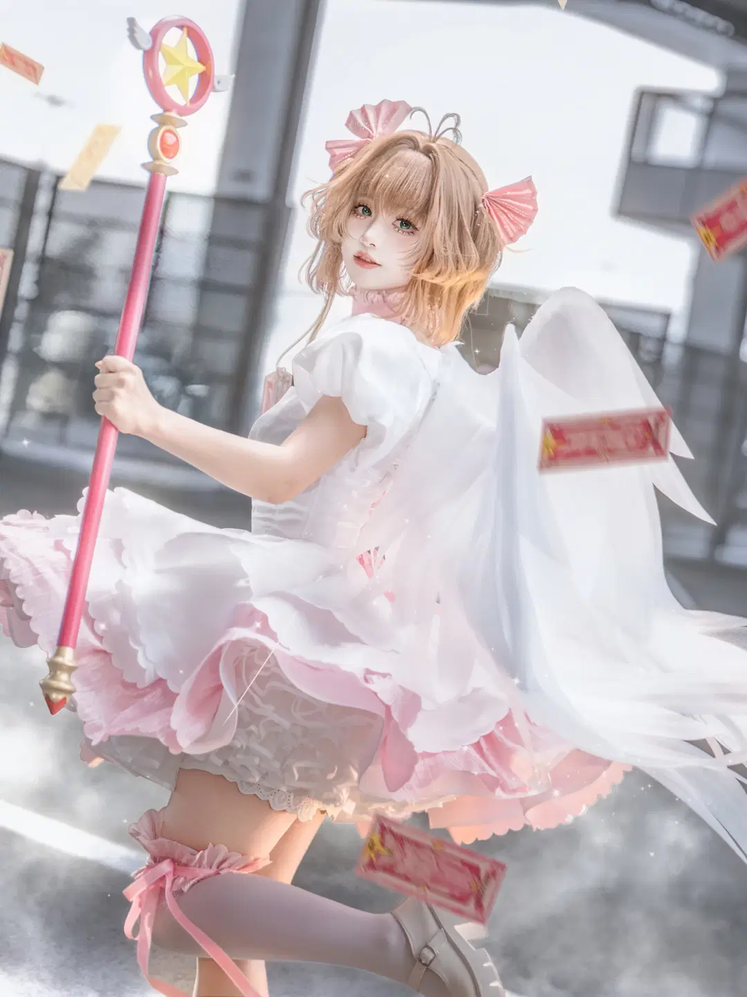 漫展返圖, 木之本櫻cos, 魔卡少女櫻, 白絲穿搭, 粉白裙