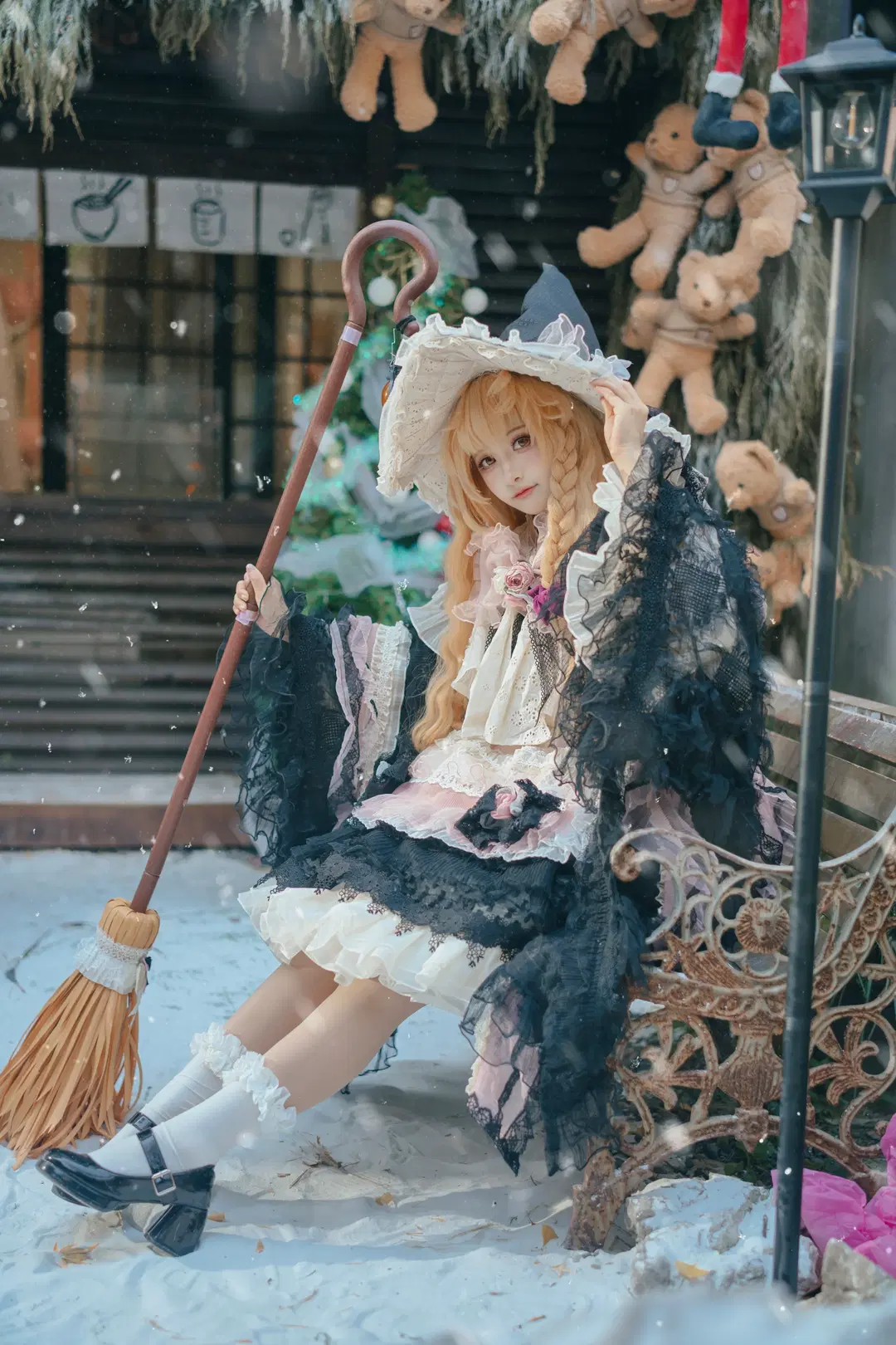 Touhou Project, Lolita, Marisa Kirisame cosplay, White stockings, Christmas first snow
