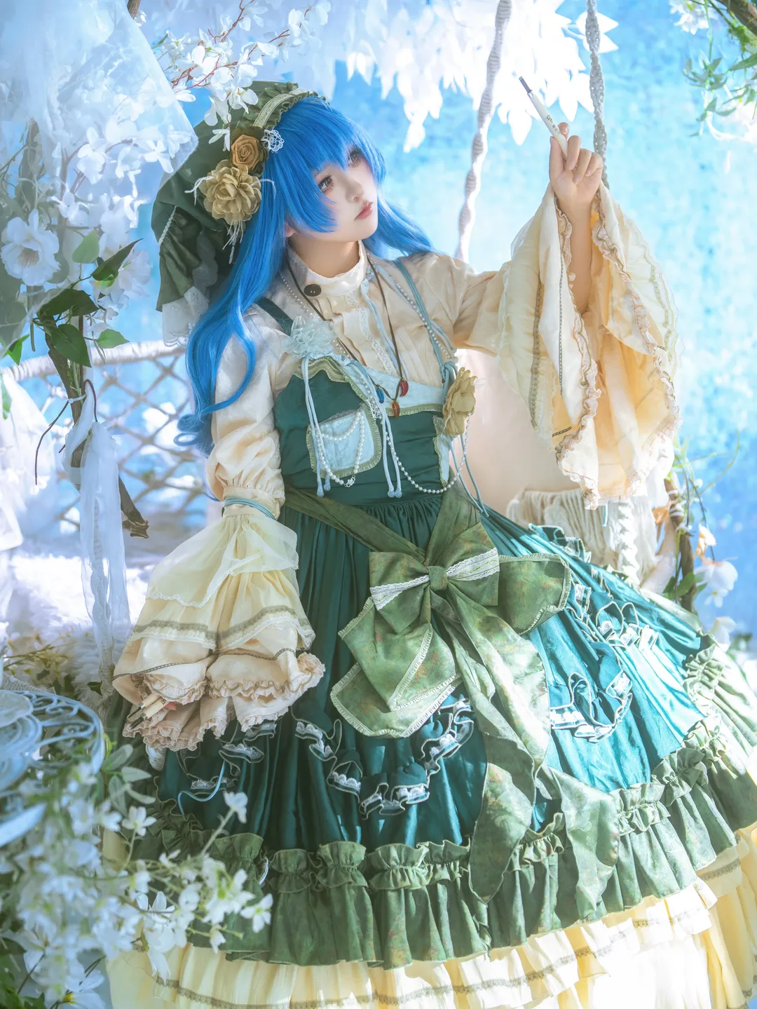东方project, 洛丽塔, 蓝色长发, 花园摄影, 埴安神袿姬cos