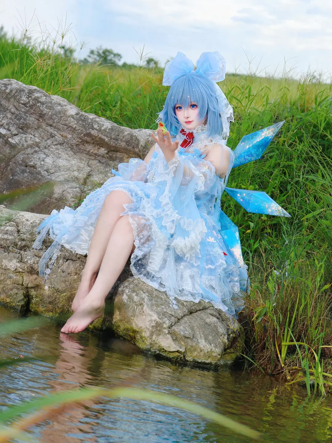 东方project, 洛丽塔洋装, 琪露诺cos, 外景cosplay, 亮片翅膀
