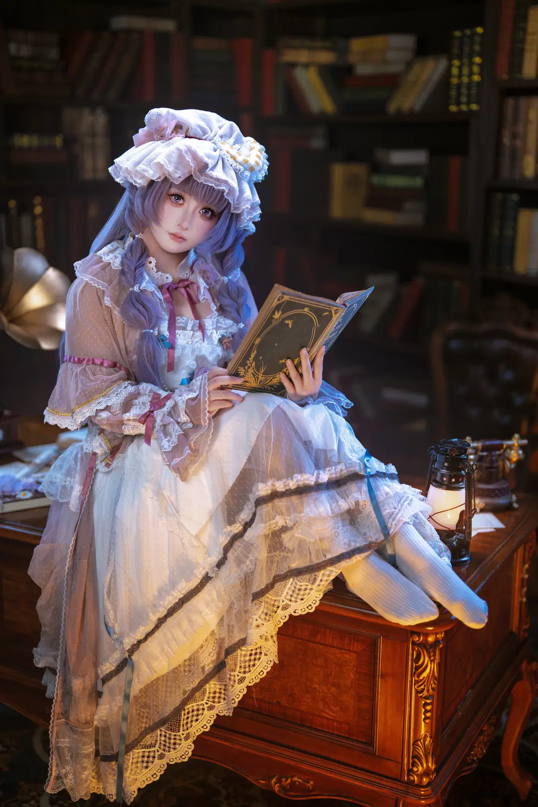 东方project, 帕秋莉cos, 白丝, 复古书房, lolita裙