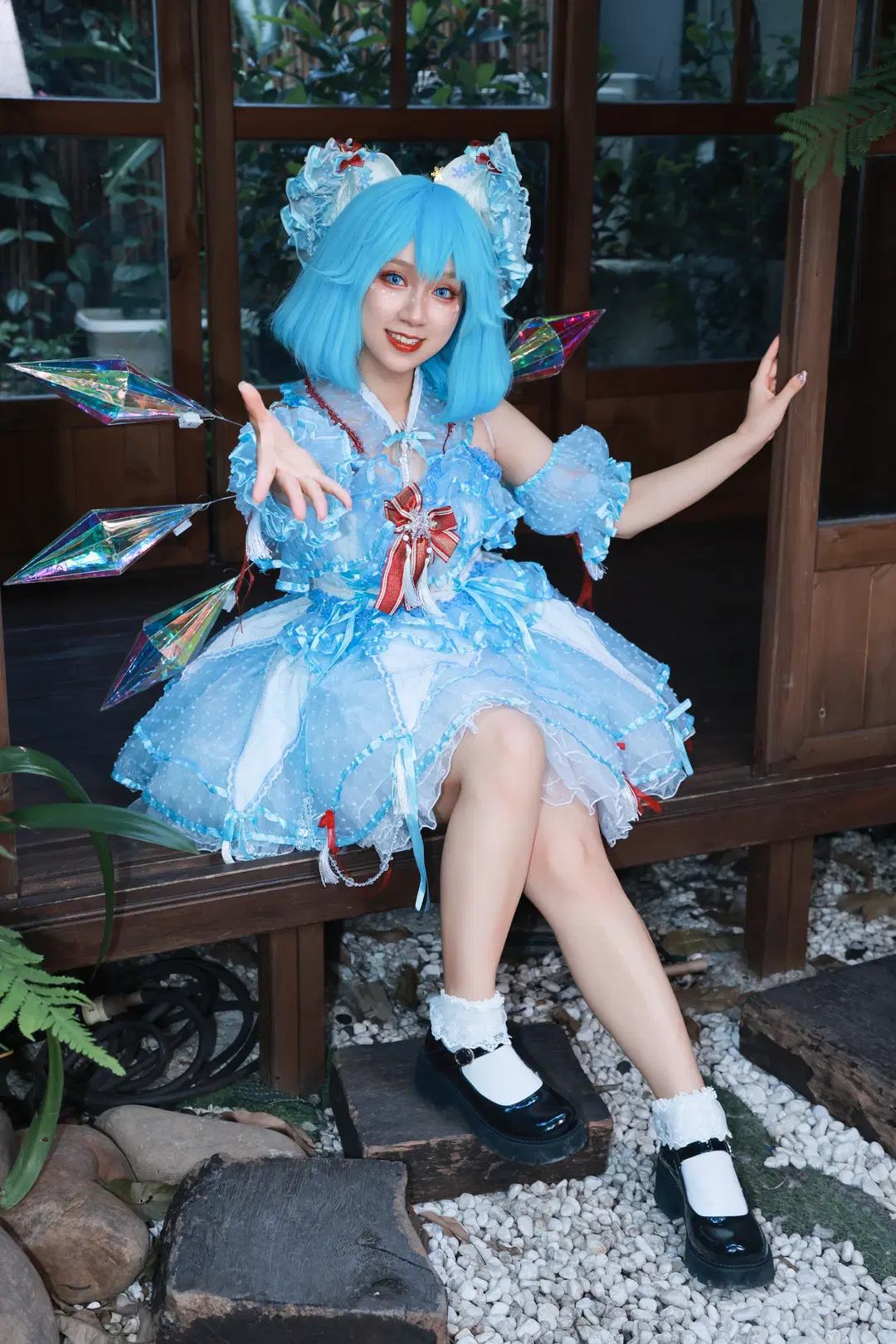 cosplay, Touhou Project, Lolita, Japanese garden, Cirno cosplay