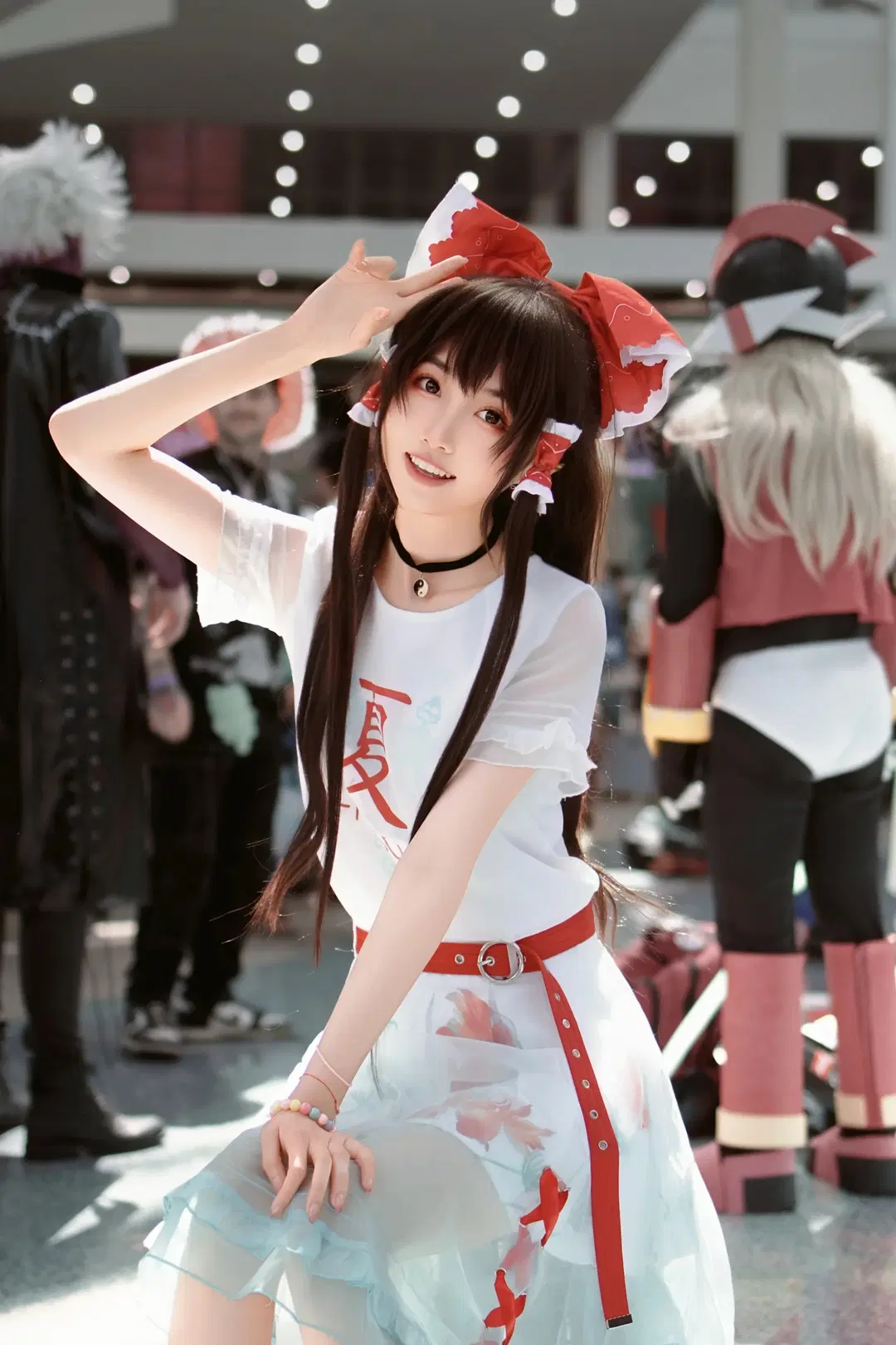 Anime girl, Reimu Hakurei Cosplay, Touhou Project, Convention photos, Summer outfit