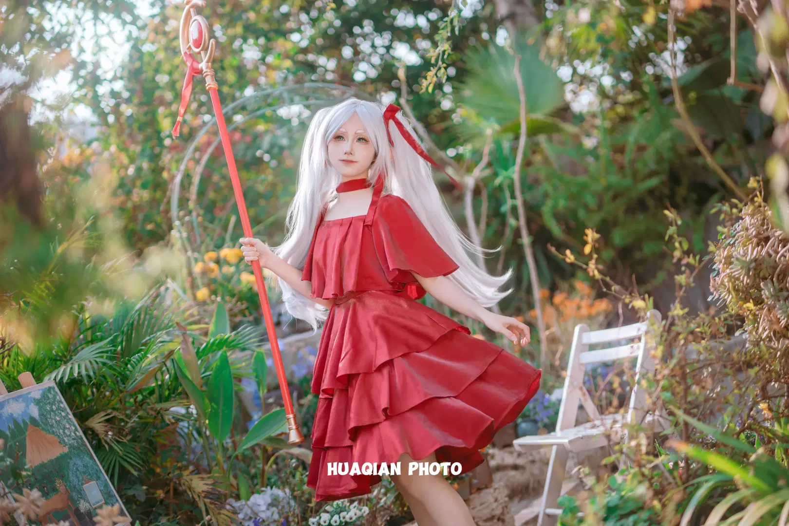 魔法使, 芙莉蓮cos, 精靈耳, 冬日雪景, 紅裙正片