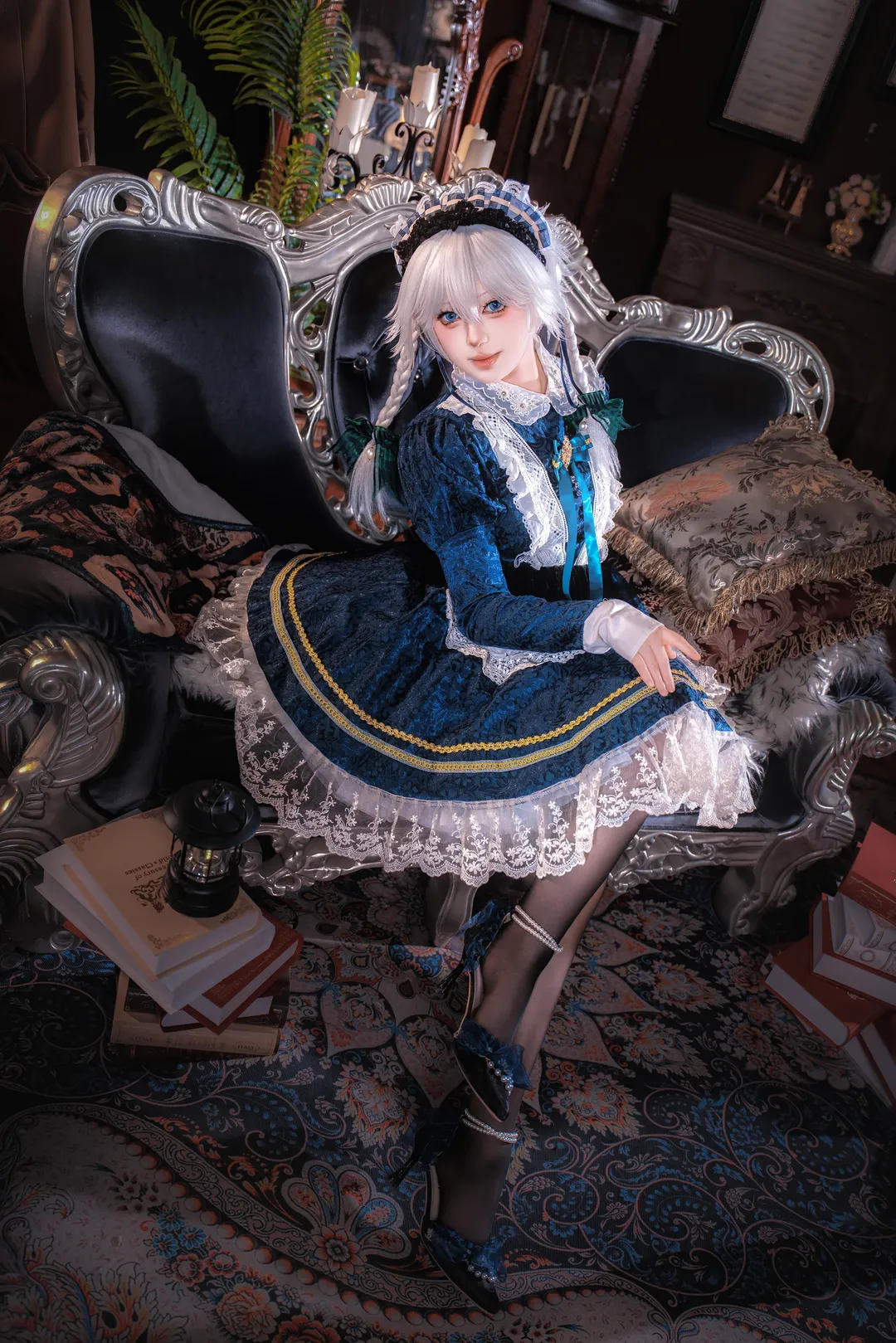 Touhou Project, Lolita, Sakuya Izayoi cosplay, Black stockings, Vintage study - Image 2
