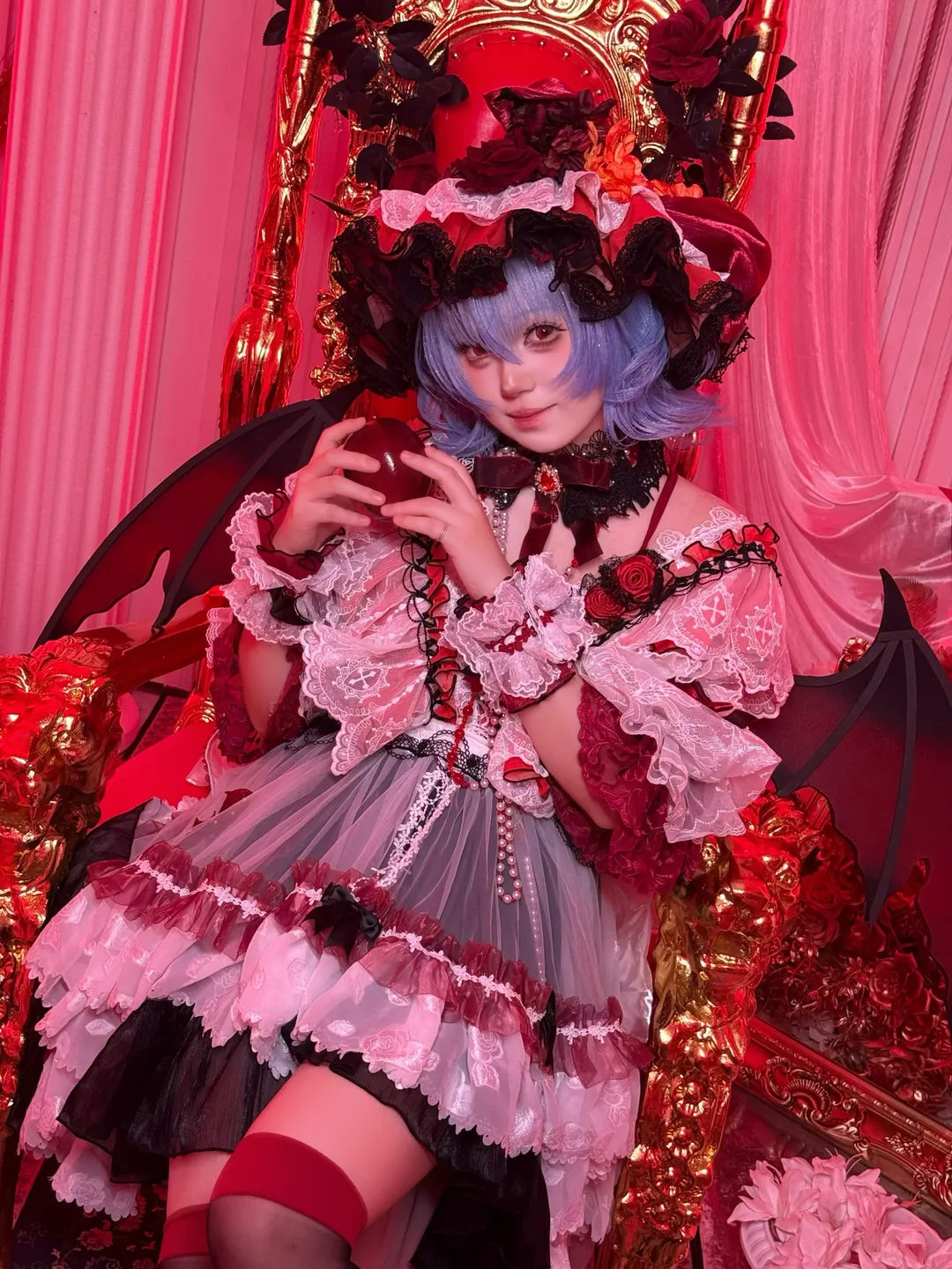 东方project, 蕾米莉亚cos, 二次元cosplay, 黑丝, 哥特洛丽塔 - 第6张