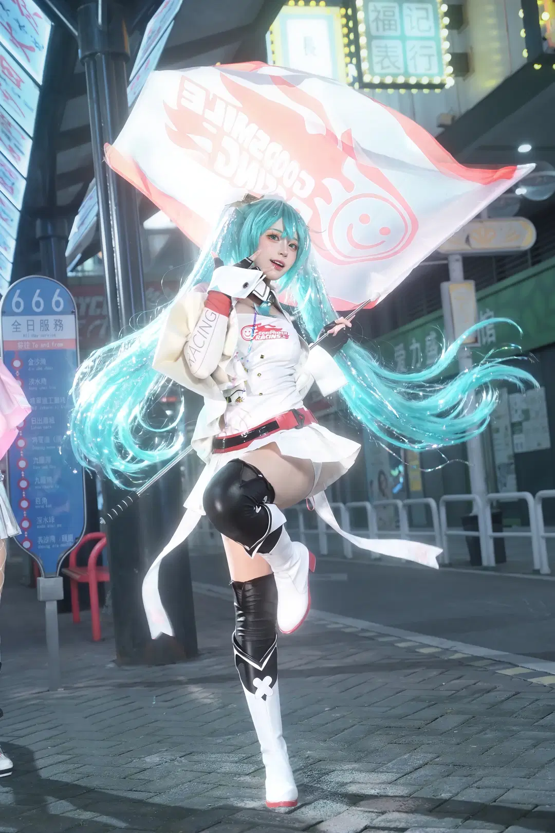cos正片, 赛车服, 初音未来cos, Vocaloid, 夜景街拍