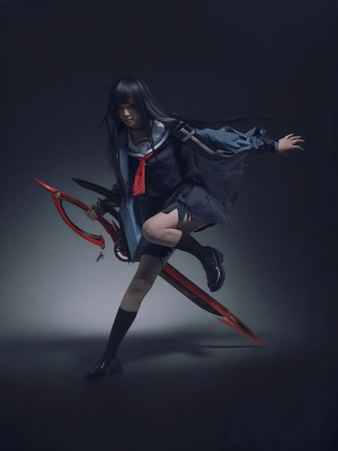 鳴潮, 千咲 コスプレ, 黒ストッキング, 巨大武器JK, 朽葉千咲