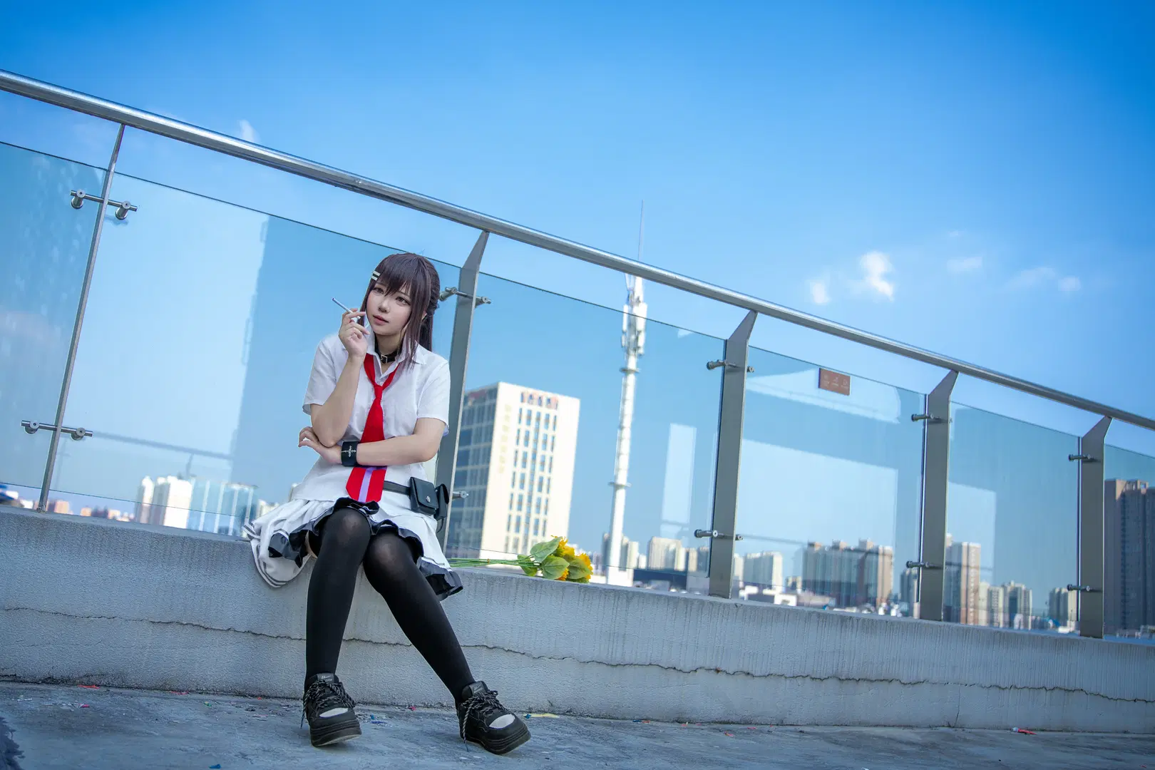 【水上由岐 コスプレ】『素晴らしき日々 ～不連続存在～』屋上の向日葵と微風、屋上撮影 - 酒精灯Kana - 3枚目