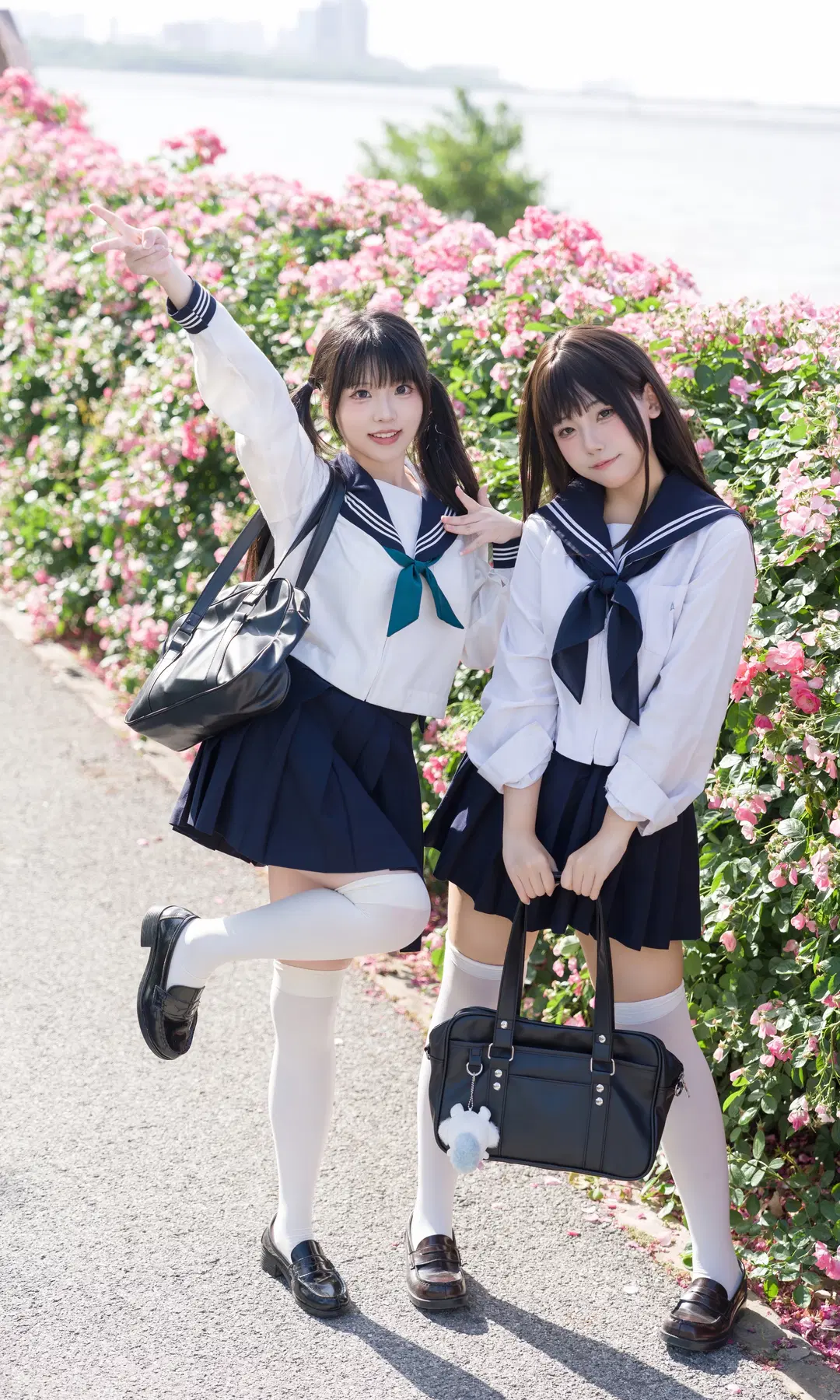 户外摄影, JK制服, 萌妹, 白丝, 双子写真