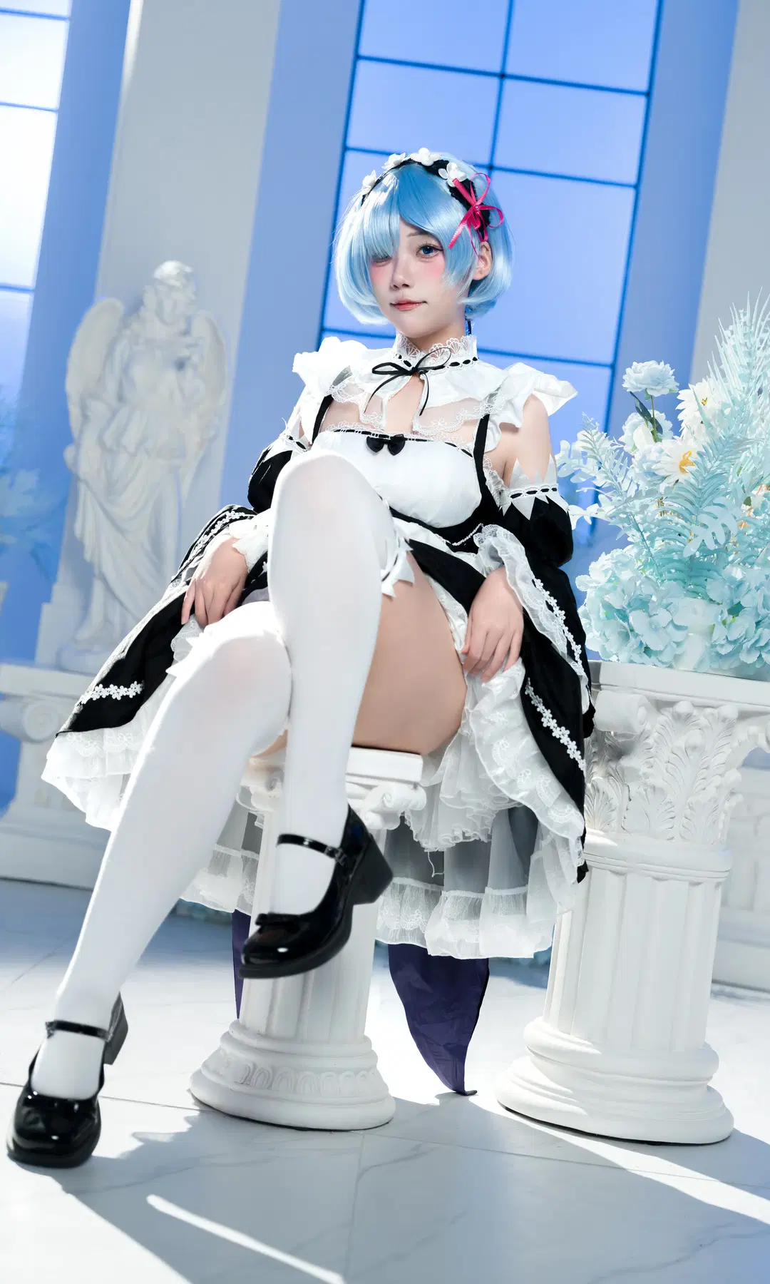 Studio shoot, Maid outfit, Rem cosplay, Re:Zero - Starting Life in Another World, White stockings