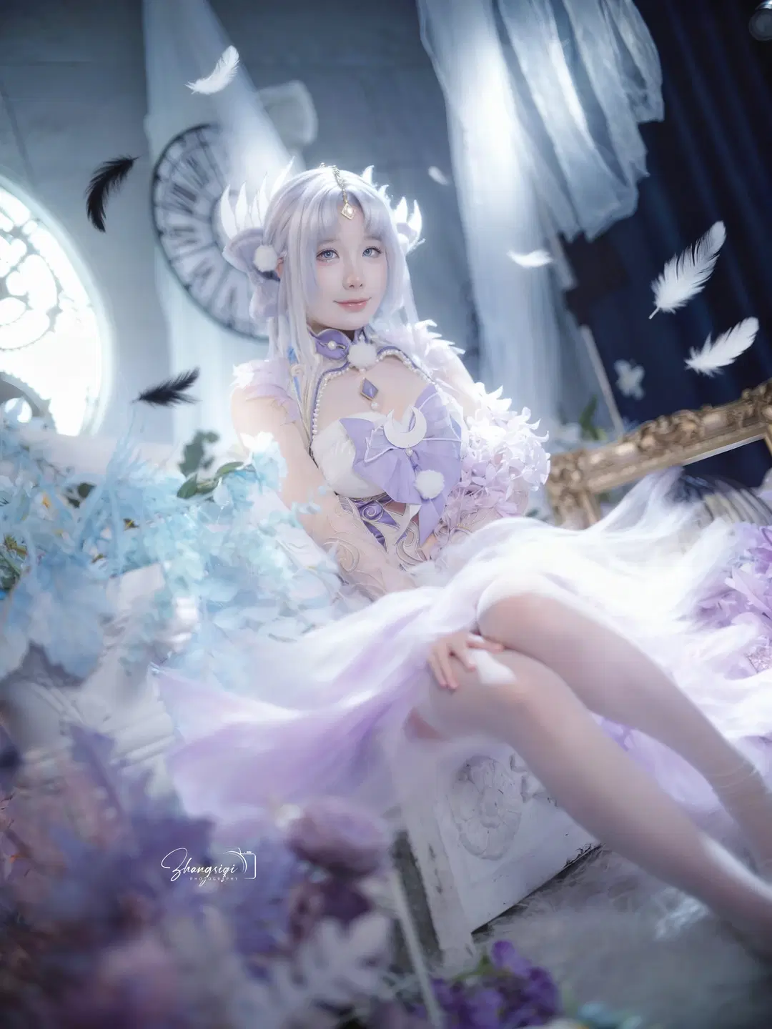 紫调精灵Cosplay，复古钟表与羽毛交织的梦幻棚拍 - 坏坏孩子琦 - 第2张