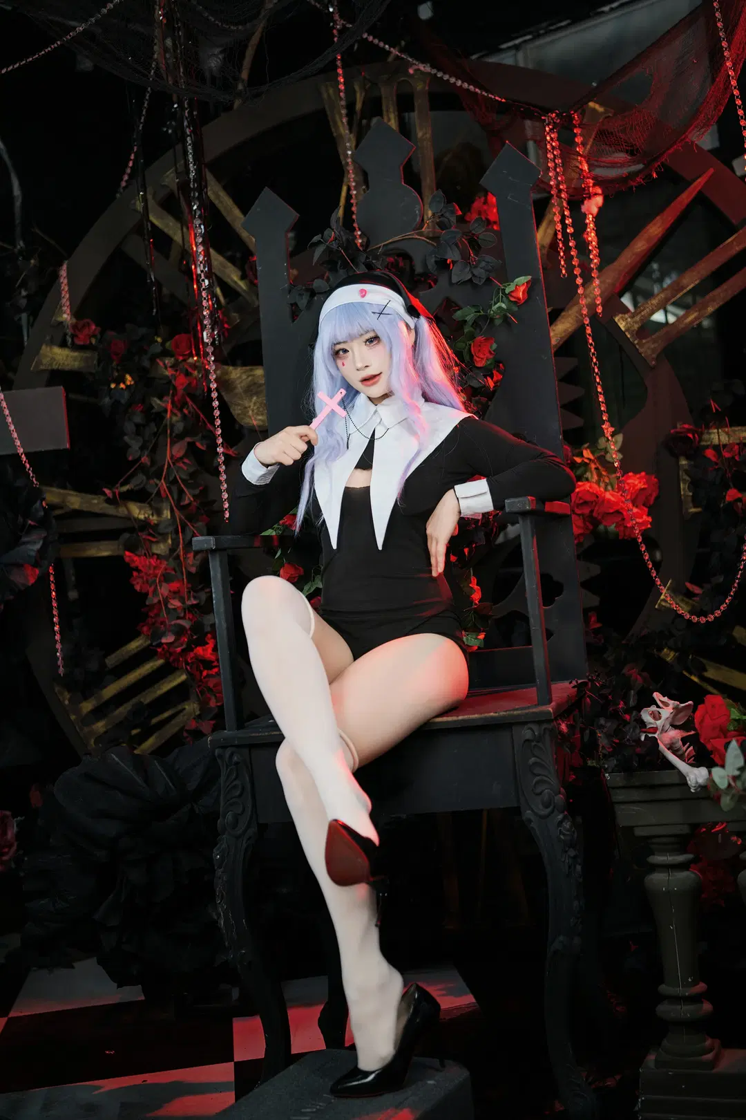 cosplay, Dark style, White stockings, Hatsune Miku Rabbit Hole, Rabbit Hole nun cosplay