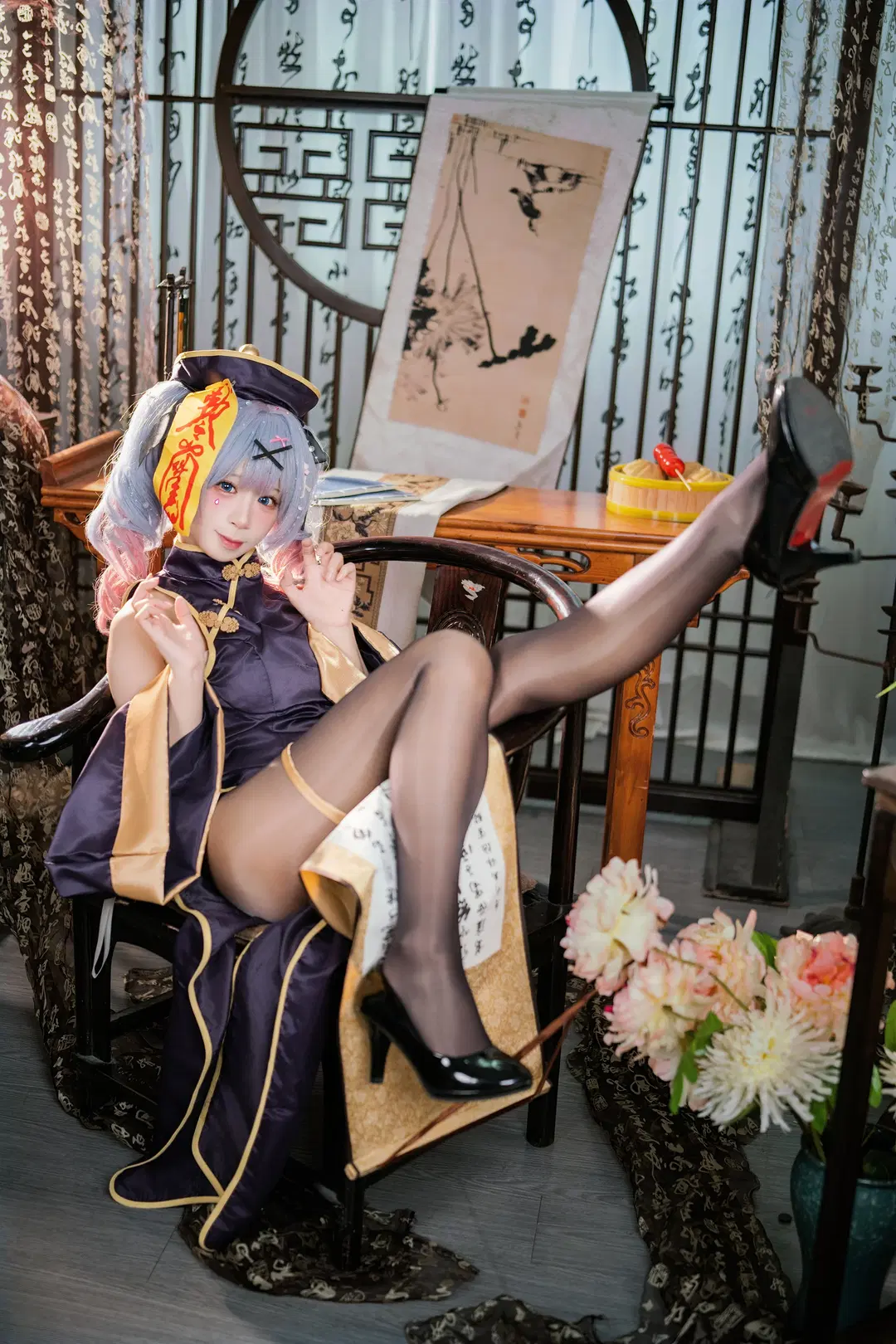 【Hatsune Miku Rabbit Hole little zombie cosplay】When Hatsune Miku Meets Chinese-Style Horror (Qipao cosplay & Black stockings) by 爱用富士的牛牛 - Image 3