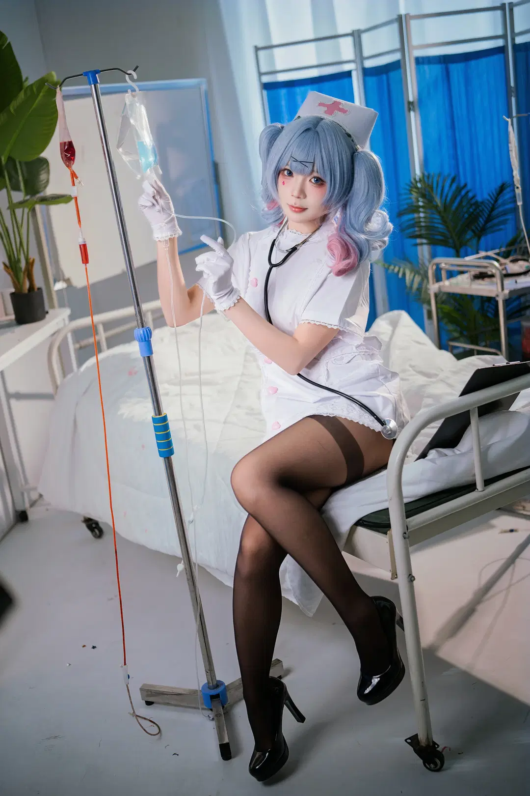 初音未来cos, 兔子洞, 黑丝, 护士cosplay, 丝袜