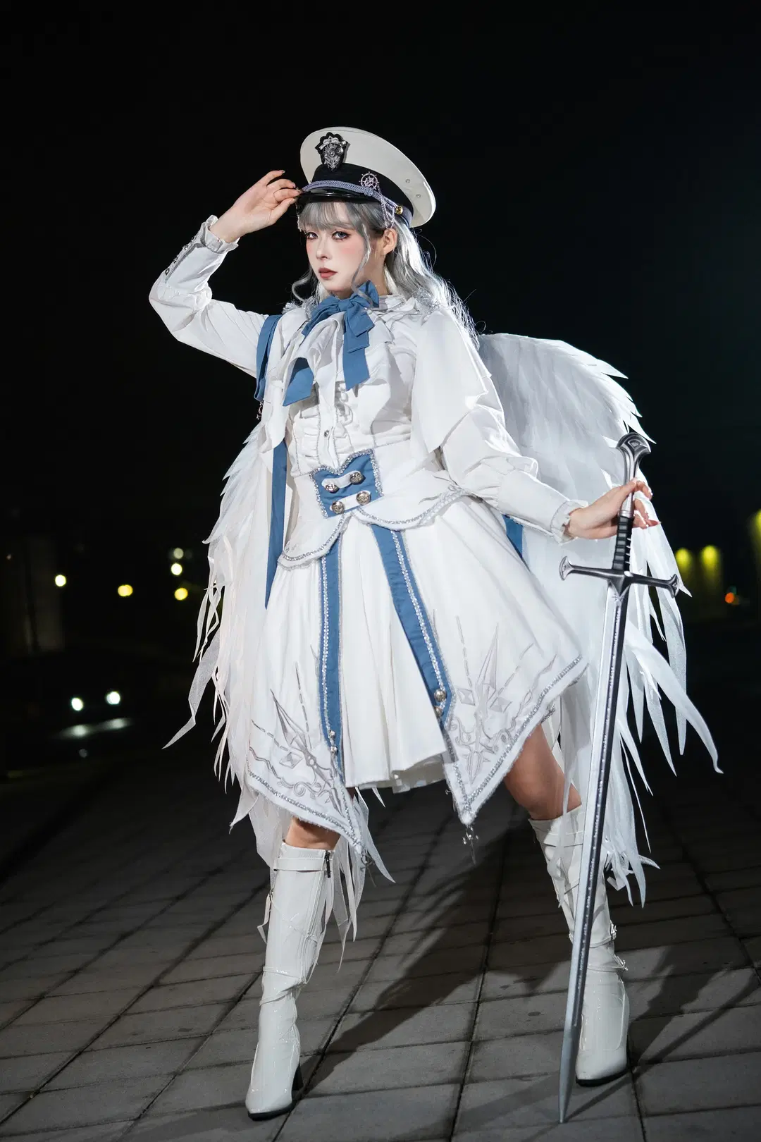 Maiden Tyrant, Night portrait, Military-style Lolita, Military Lolita, silver hair and long sword