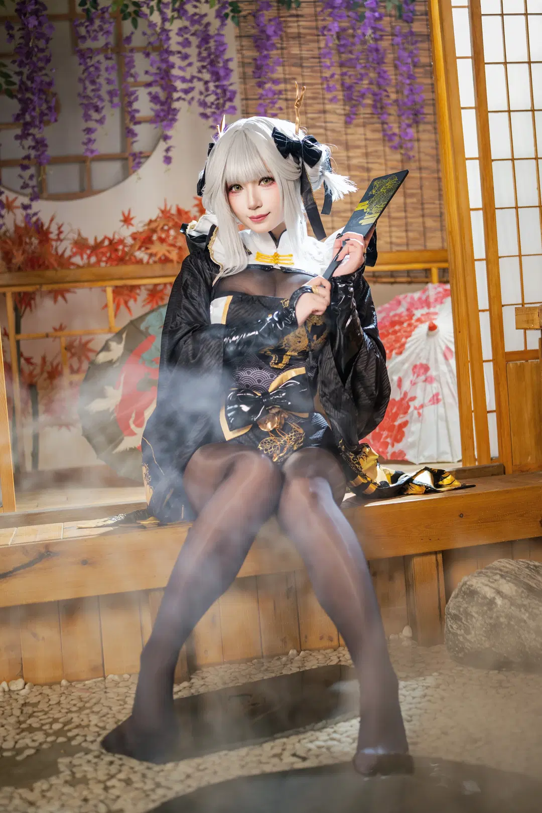 【白兔布兰儿cos】Nikke 胜利女神 - 在庭院中展现黑金的和风美学 - 爱用富士的牛牛 - 第5张