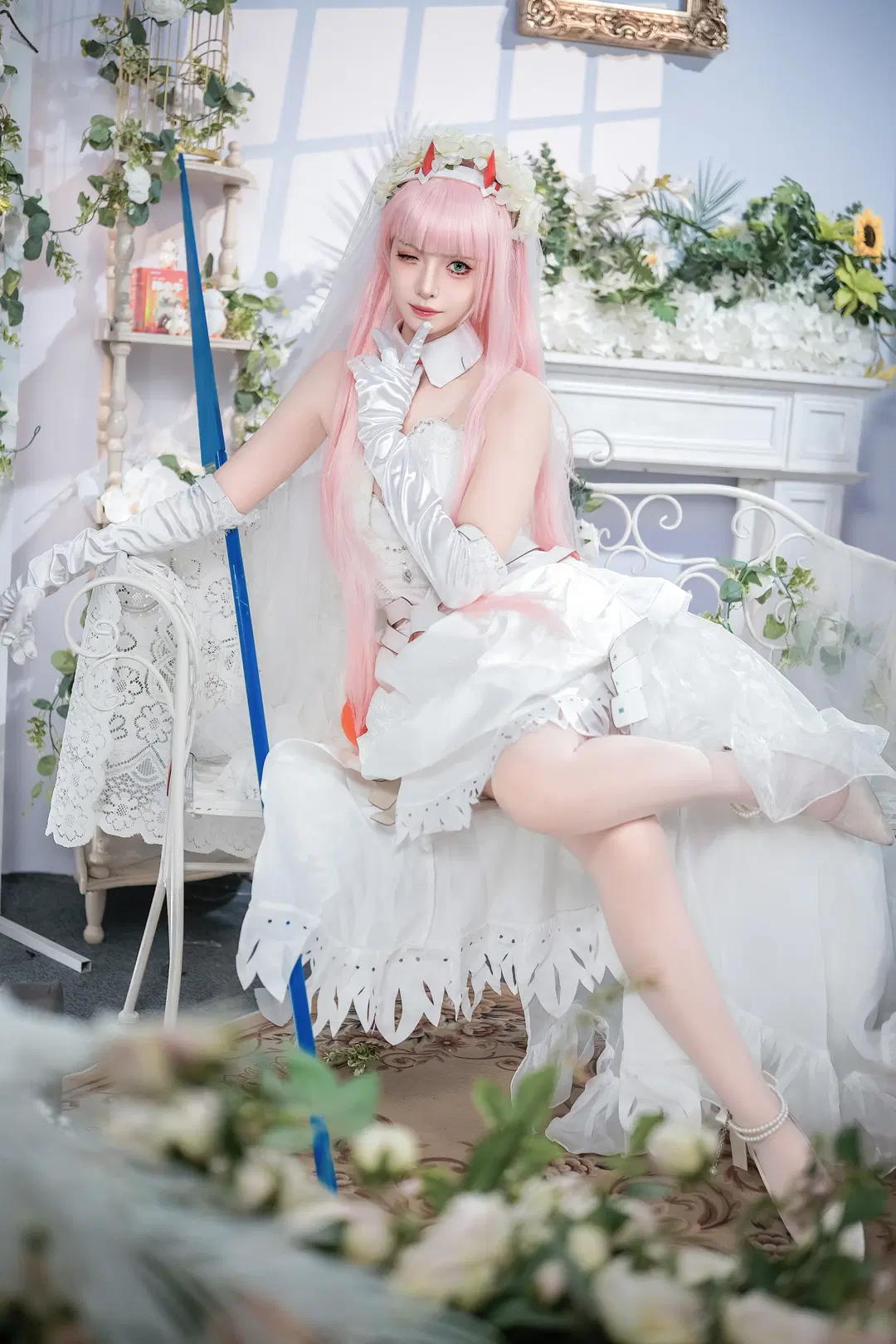 02cos, 花嫁婚纱, 丝袜cos, 白色婚纱, darlinginthefranxx国家队