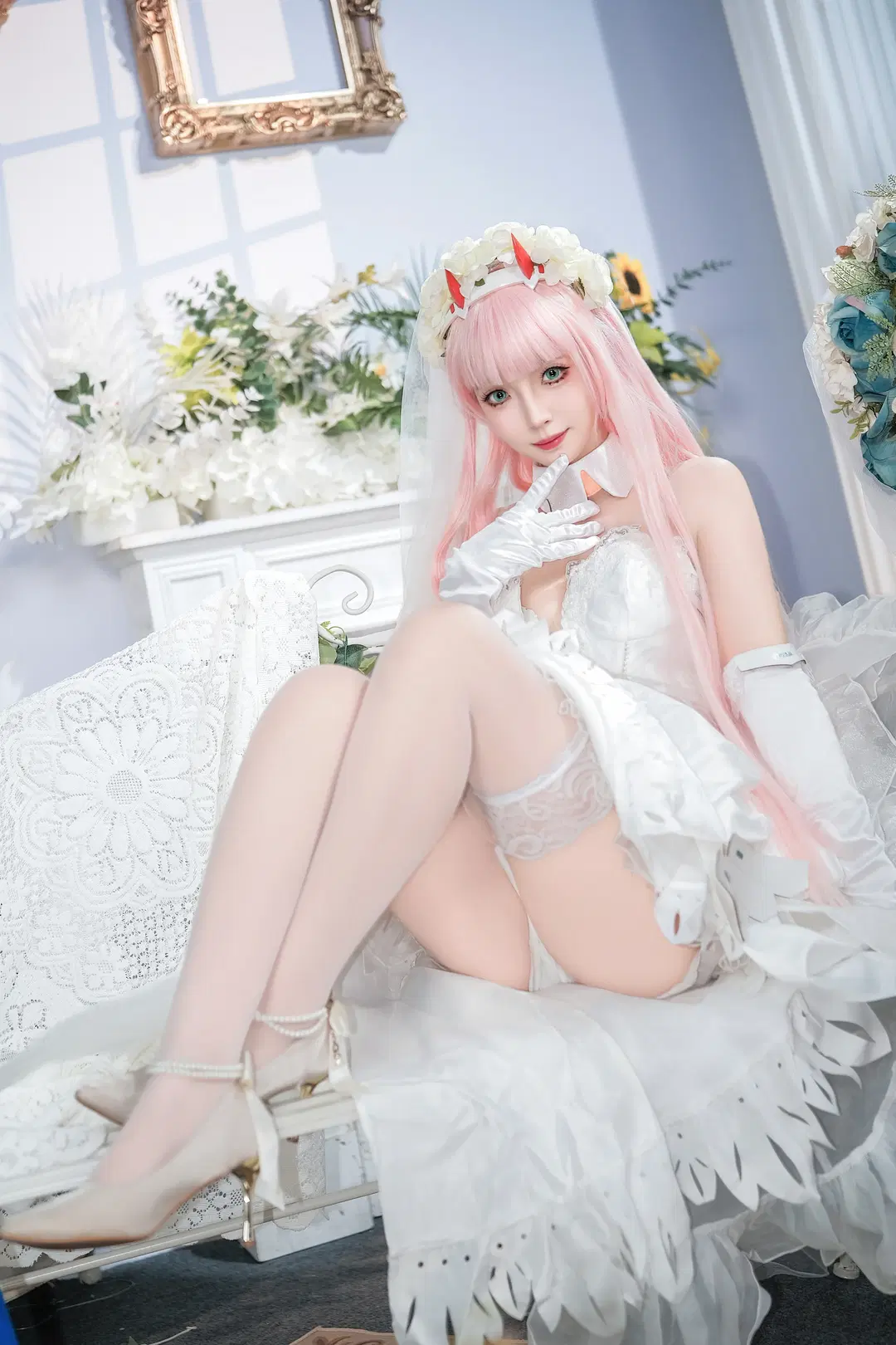 Bride, Wedding photography, Zero Two cosplay, White tights cosplay, Darling in the Franxx