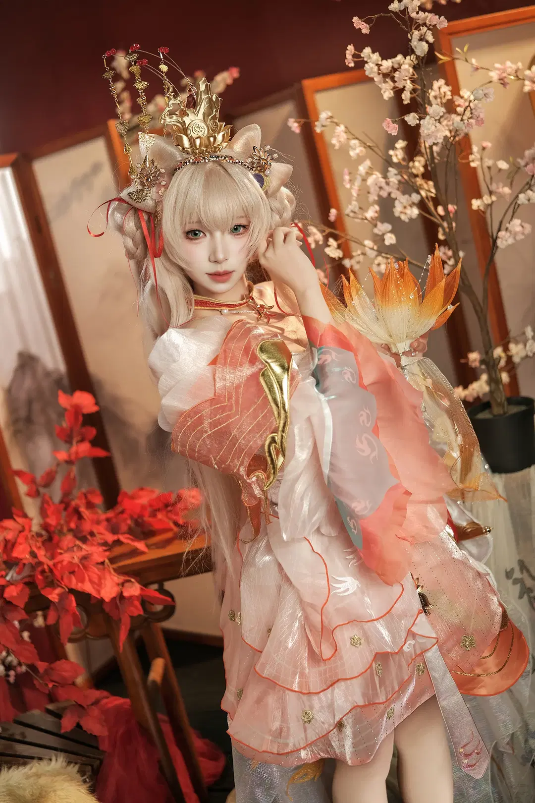 【西施コスプレ】『オナー・オブ・キングス』西施・続く相思コスプレ：ピンクとオレンジの薄紗を纏う心優しき女神 - 爱用富士的牛牛 - 2枚目