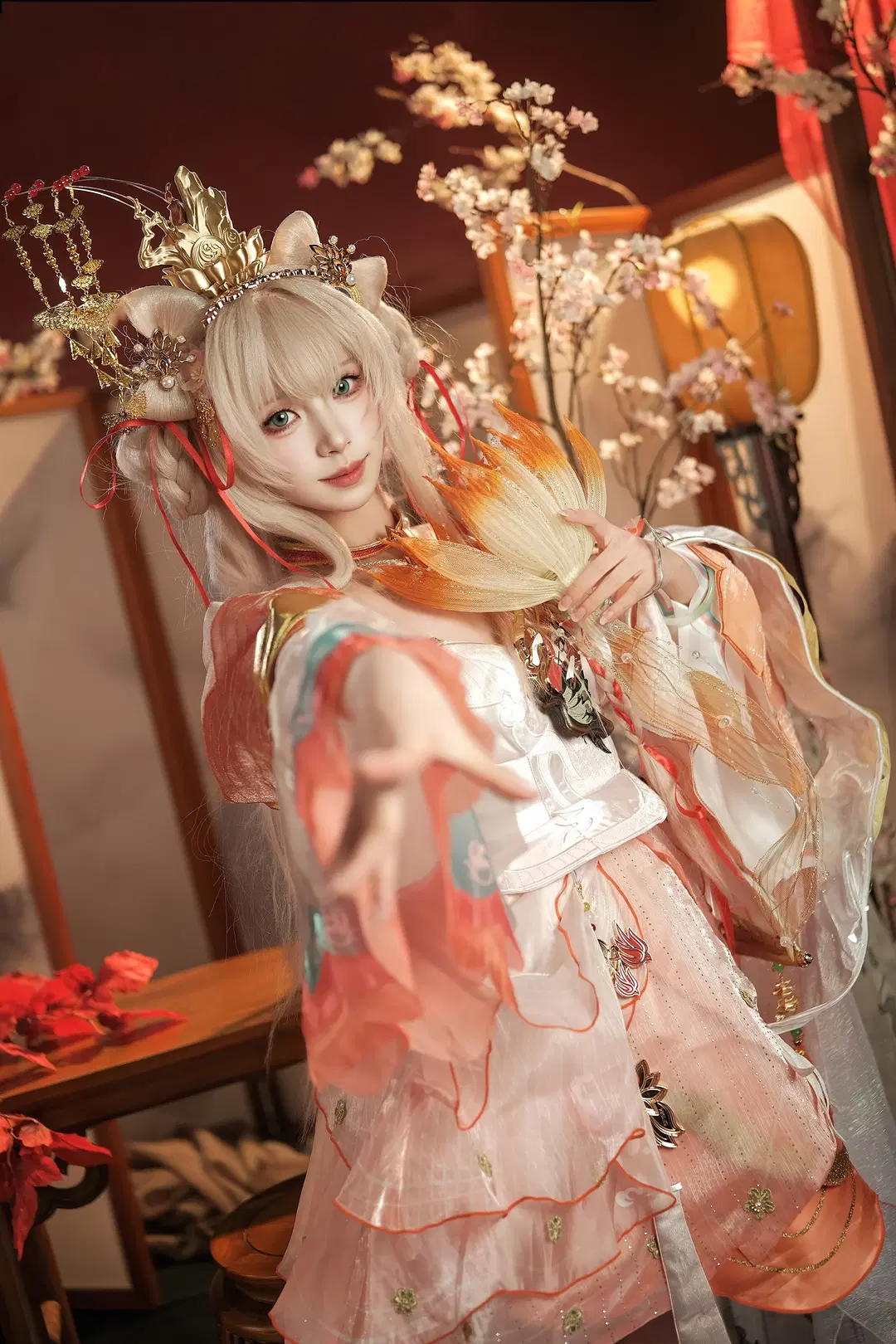 【西施コスプレ】『オナー・オブ・キングス』西施・続く相思コスプレ：ピンクとオレンジの薄紗を纏う心優しき女神 - 爱用富士的牛牛 - 4枚目