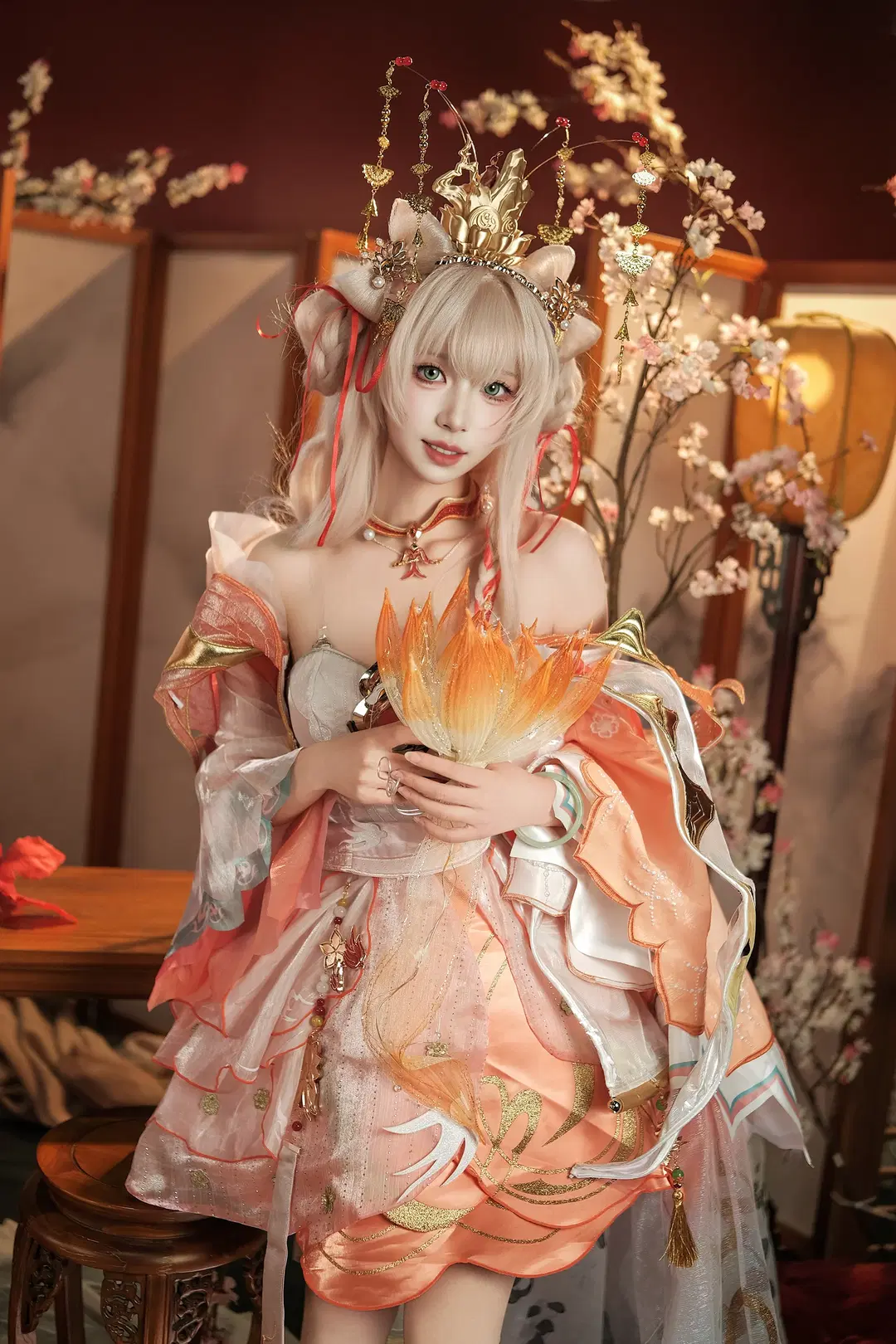【西施コスプレ】『オナー・オブ・キングス』西施・続く相思コスプレ：ピンクとオレンジの薄紗を纏う心優しき女神 - 爱用富士的牛牛 - 5枚目