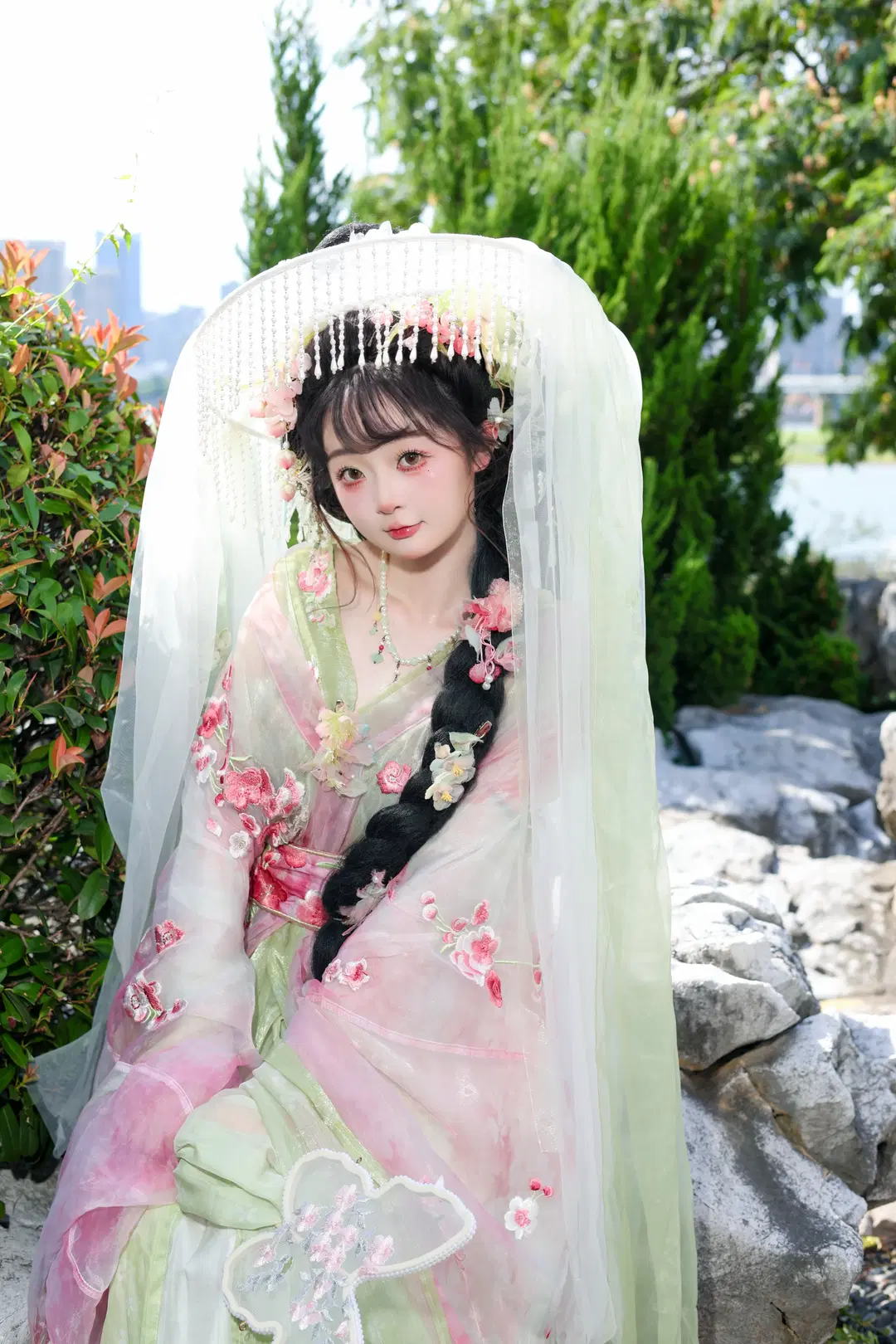 滕王閣古風花神妝造，粉綠輕紗漢服氛圍感拉滿 - 黎嵛 - 第3張