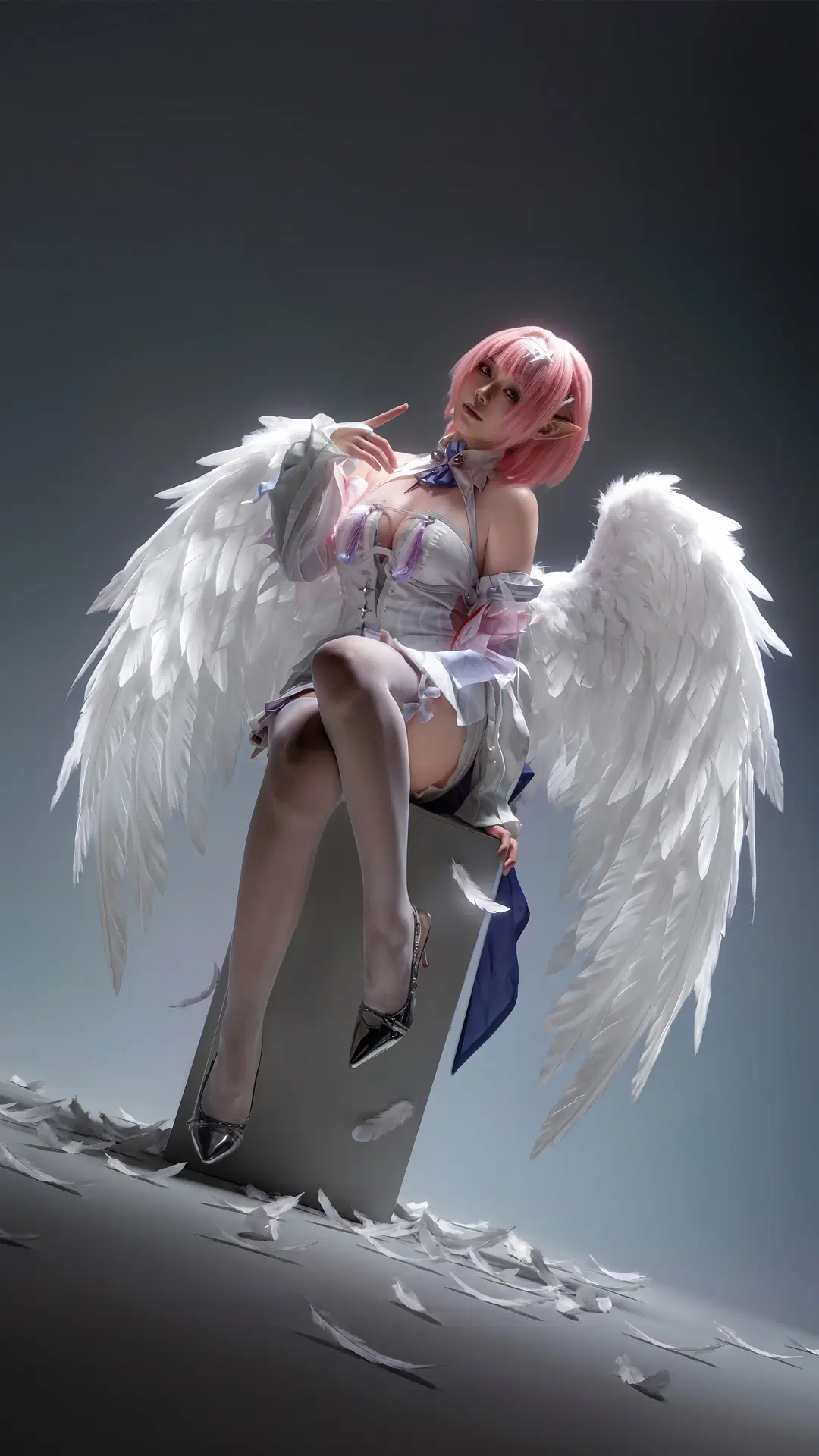 Zenless Zone Zero, Studio shoot, White stockings, Cosplay photoshoot, Remielle cosplay
