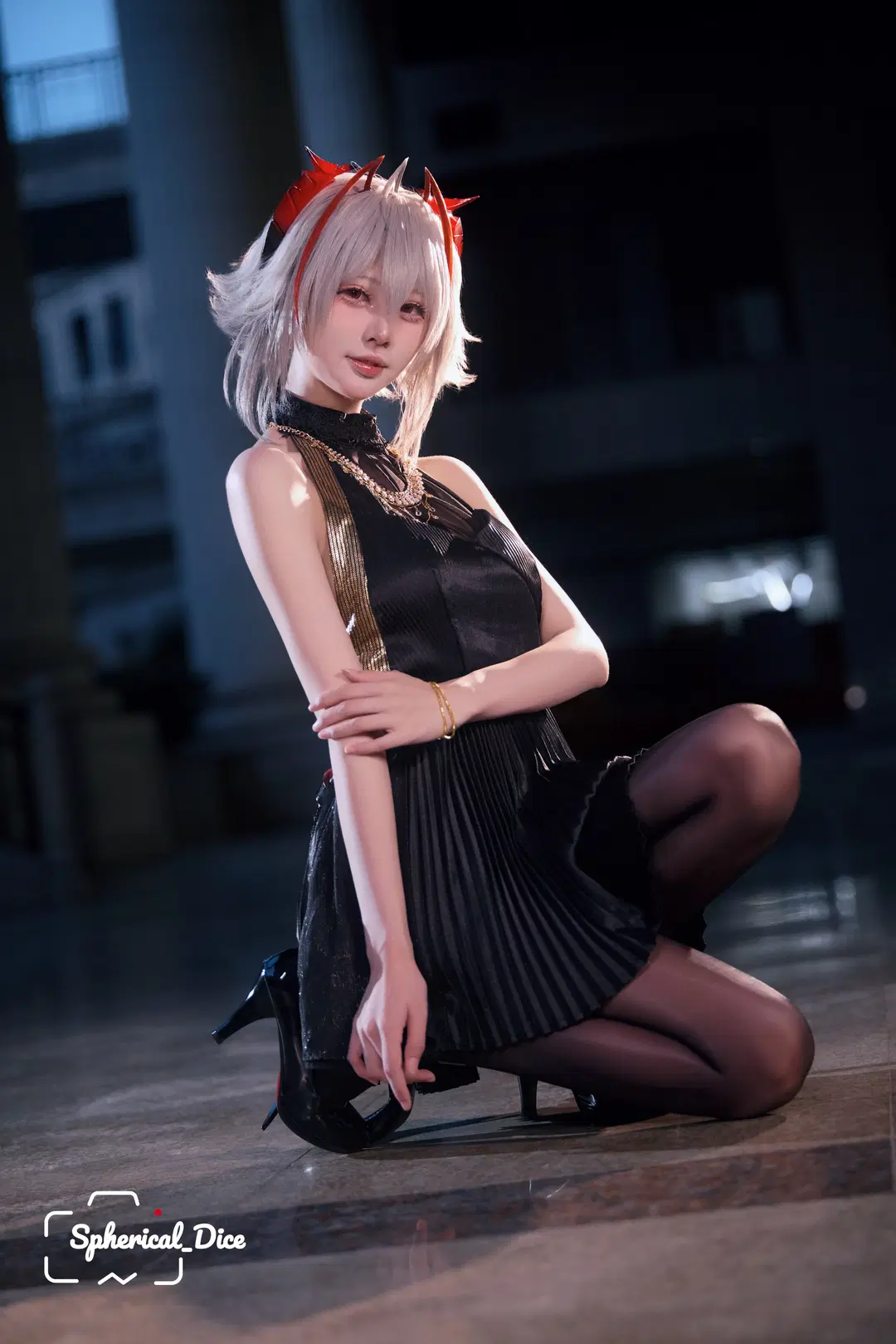 Arknights, Wishadel cosplay, Portrait photography, Night photography, Stockings