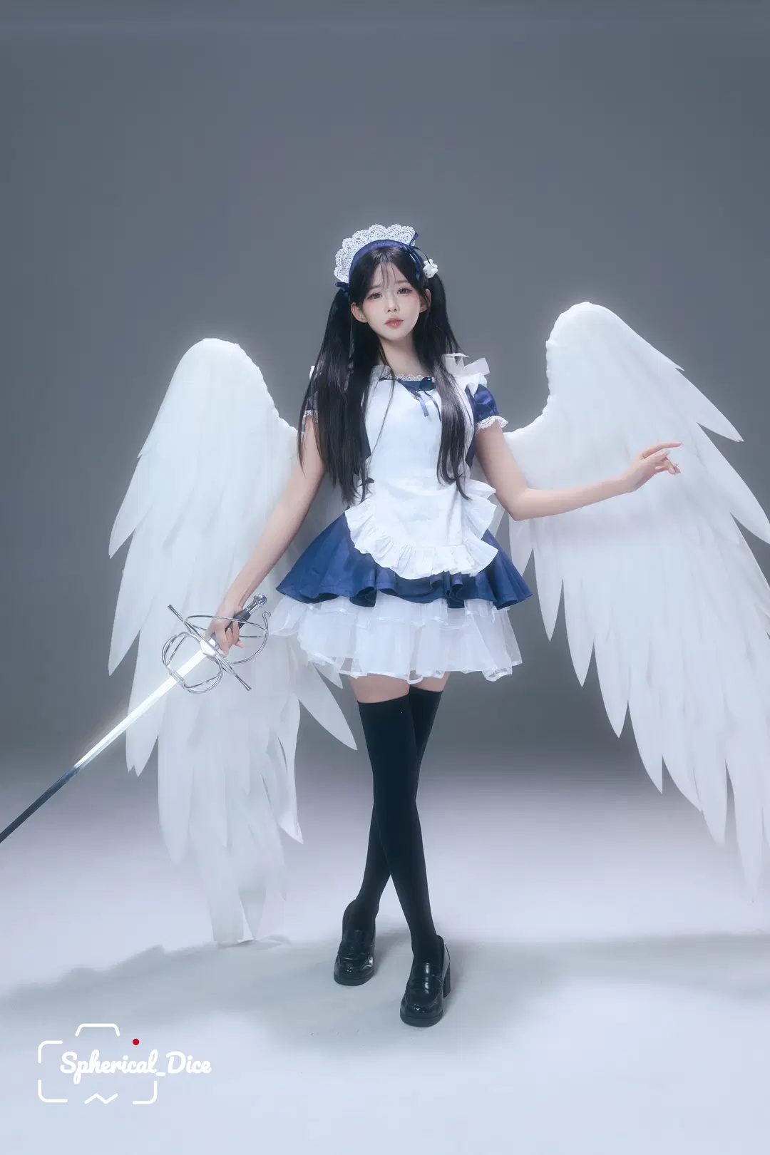 コスプレ, 黒ストッキング, 天使の翼, スタジオポートレート, メイドポートレート