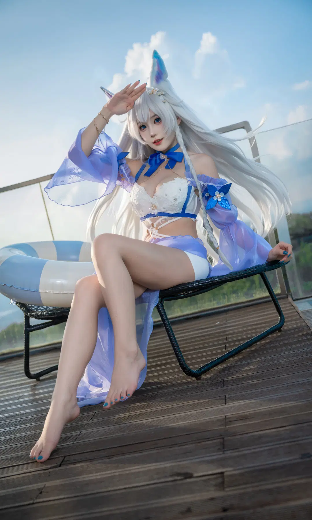 Azur Lane, Swimsuit cosplay, Poolside photoshoot, Shinano cosplay, Animal ears